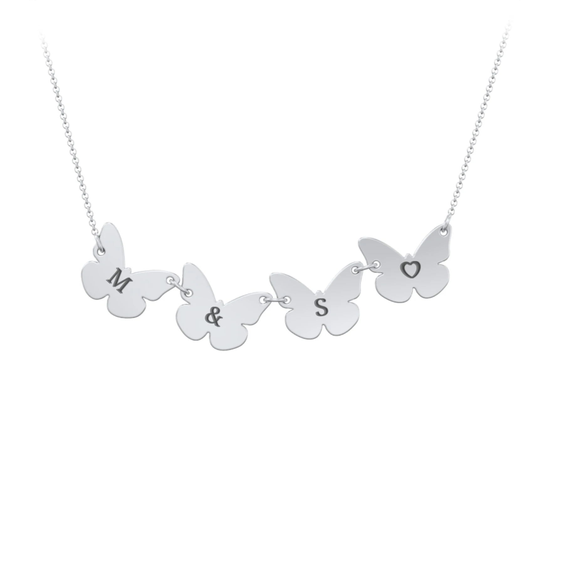 Kids Engravable Initial 4 Butterfly Necklace