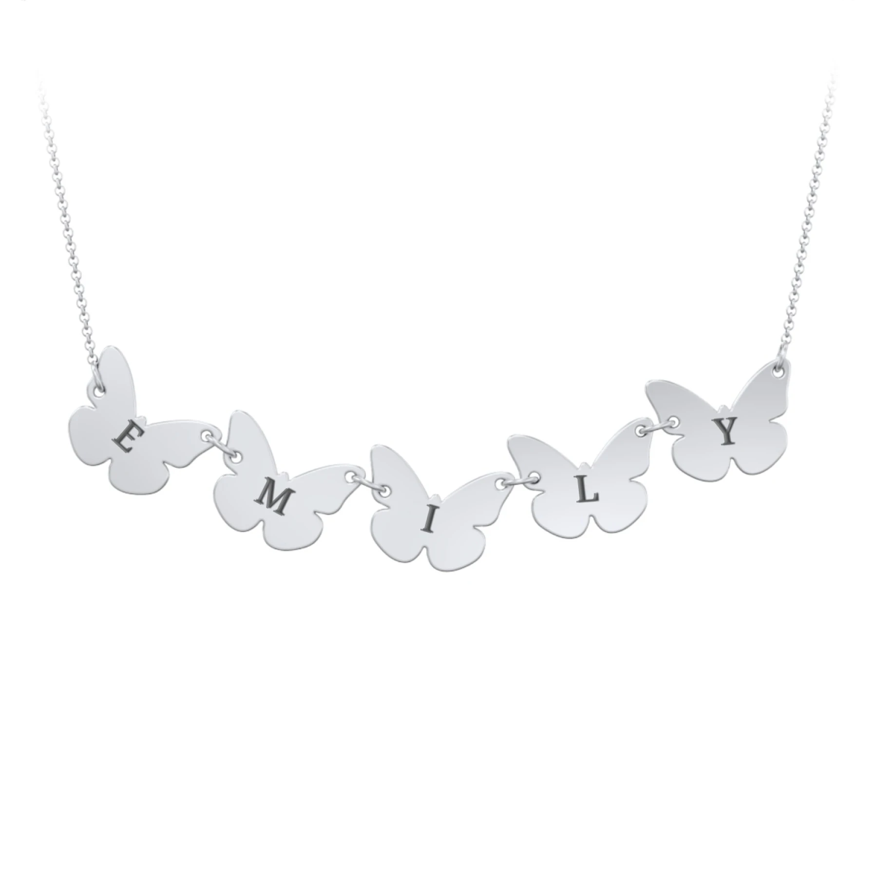 Kids Engravable Initial 5 Butterfly Necklace