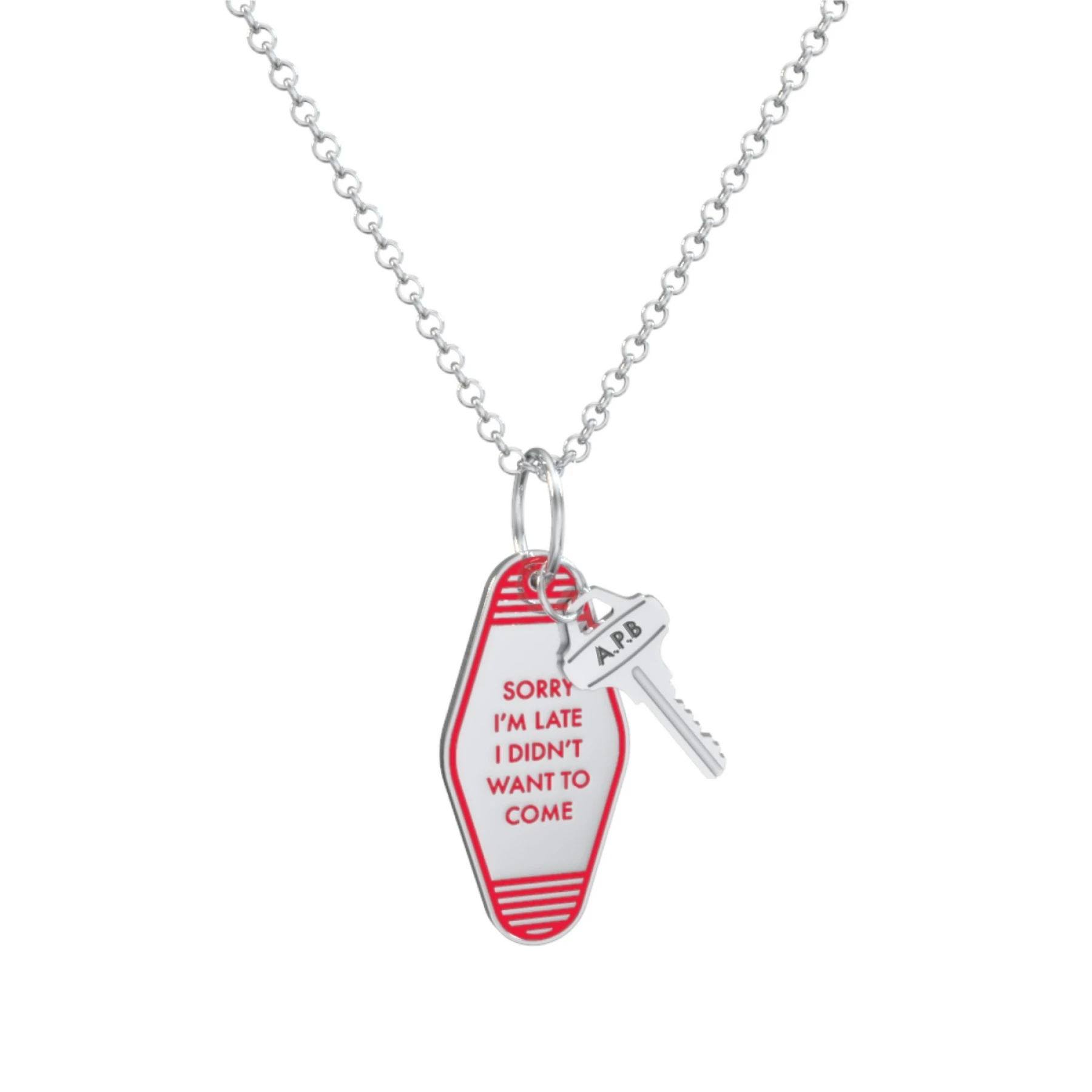 Sorry I'm Late Engravable Retro Keychain Charm Necklace