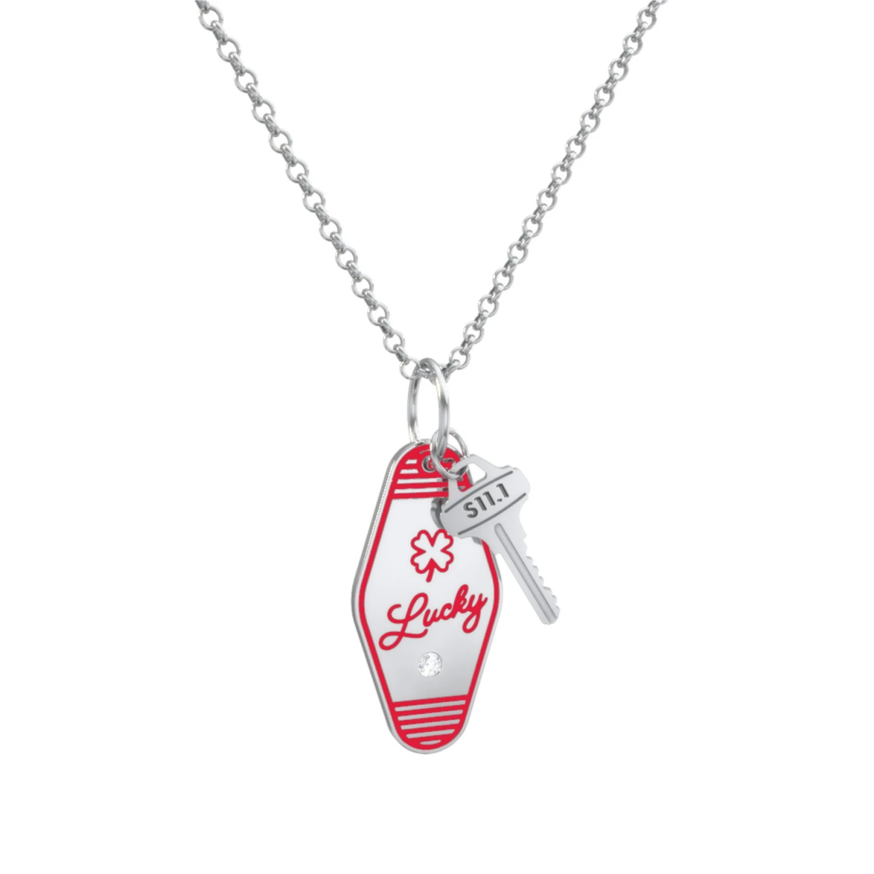 Lucky Engravable Retro Keychain Charm Necklace with Accent
