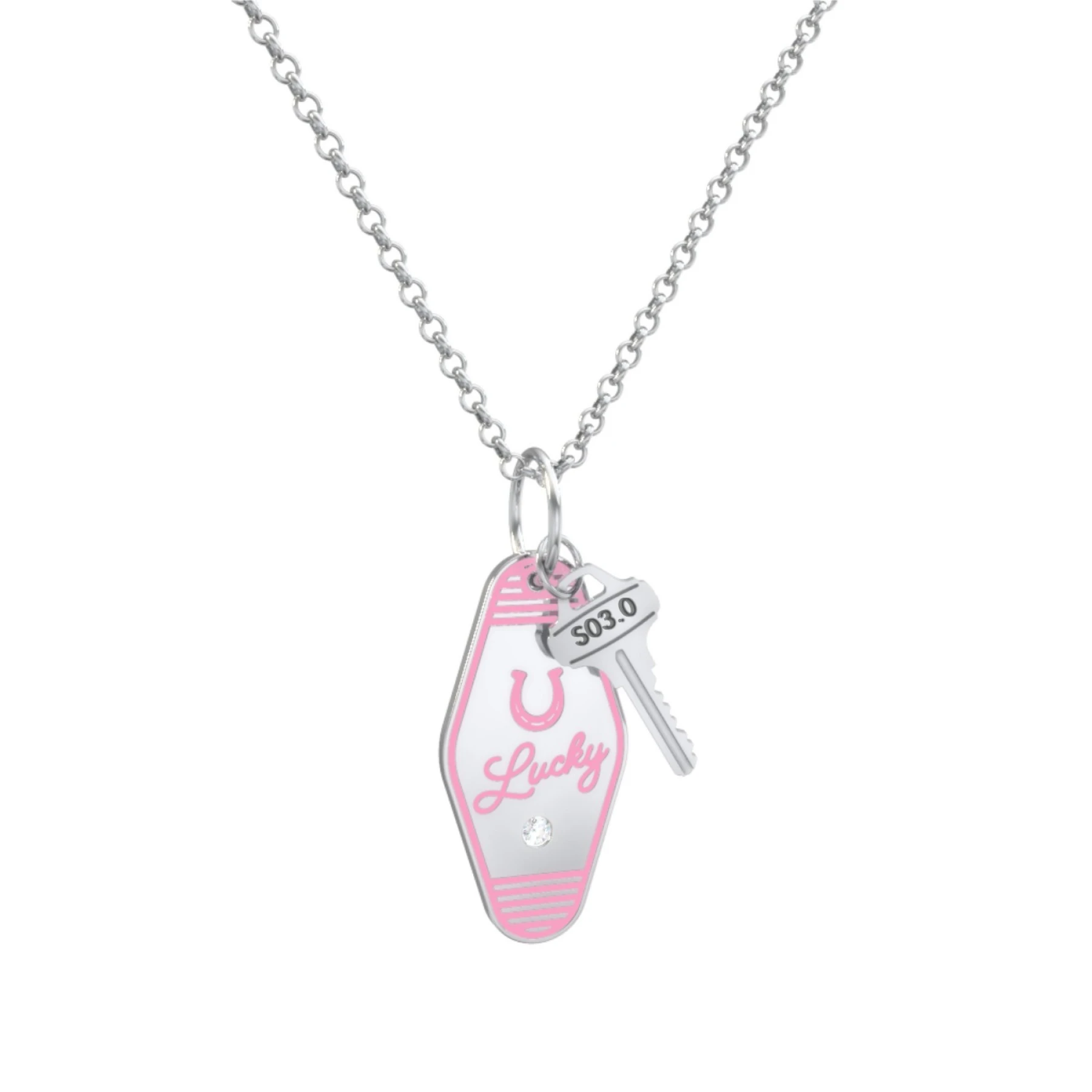 Lucky Horseshoe Engravable Retro Keychain Charm Necklace with Accent