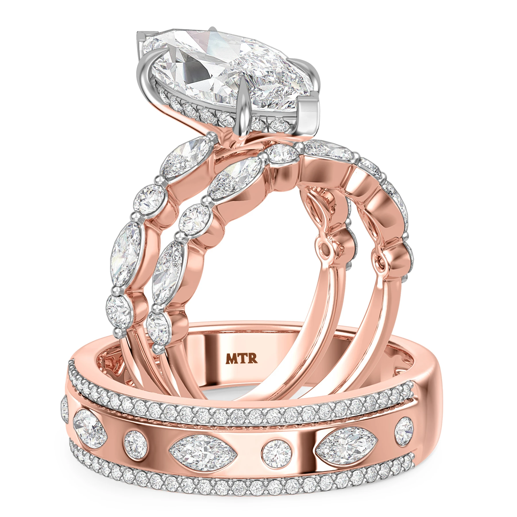 Stacy 5 1/5 ct tw. Lab Grown Diamond Marquise Solitaire Trio Set 10K Rose Solid Gold - view 1