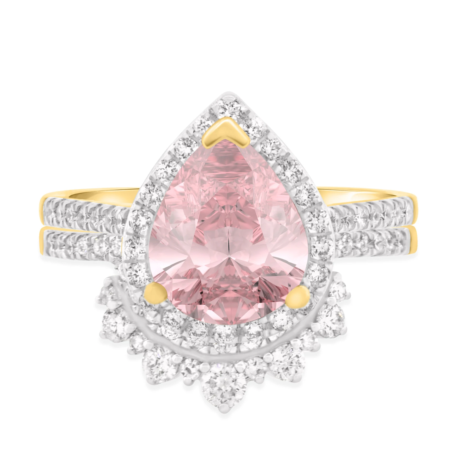 Orchid 2 1/2 CT. T.W. Morganite and Diamond Matching Bridal Set 14K Yellow