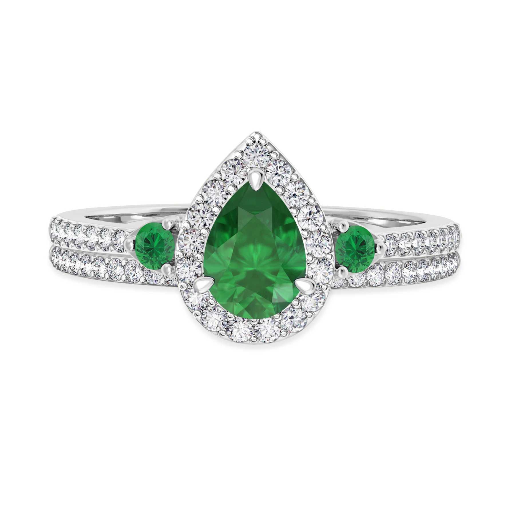 Ixora 1 1/4 CT. T.W. Emerald and Diamond Matching Bridal Set 14K White Gold Vermeil - view 1