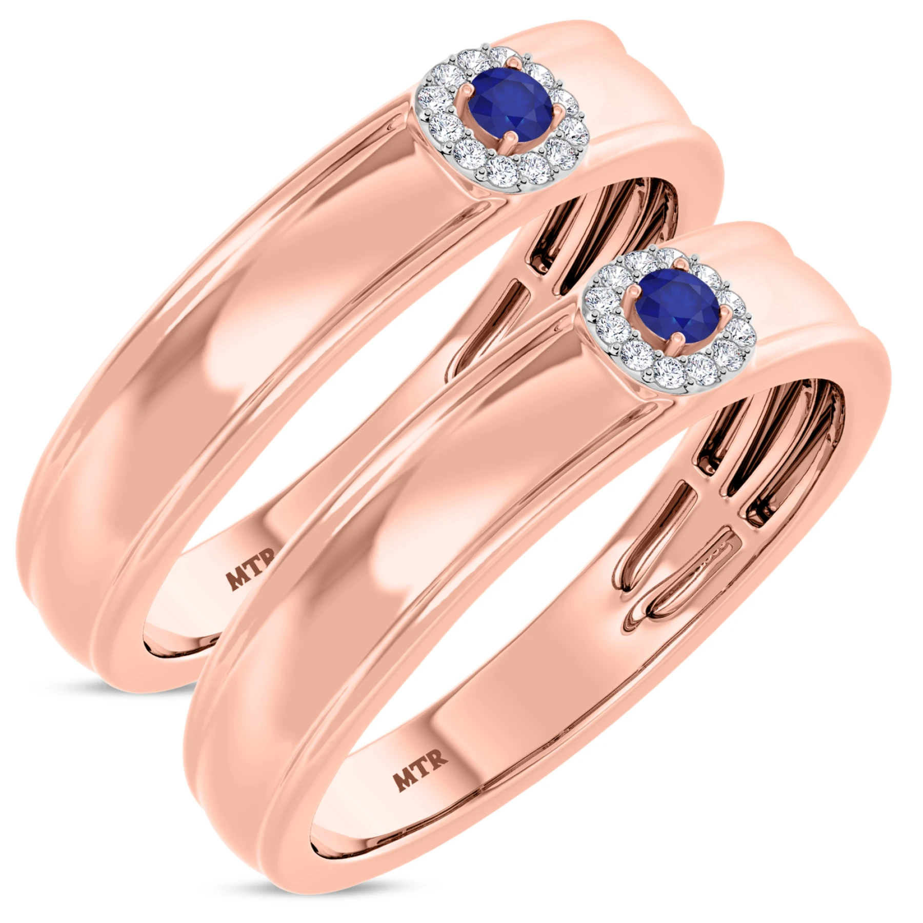 Delphine 1/5 CT. T.W. Sapphire and Diamond Matching Wedding Band Set - view 1