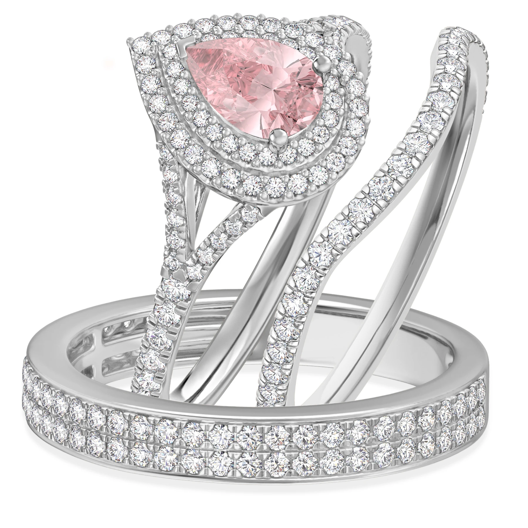 Chiffon 2 3/4 CT. T.W. Morganite and Diamond Matching Wedding Trio Set Vermeil