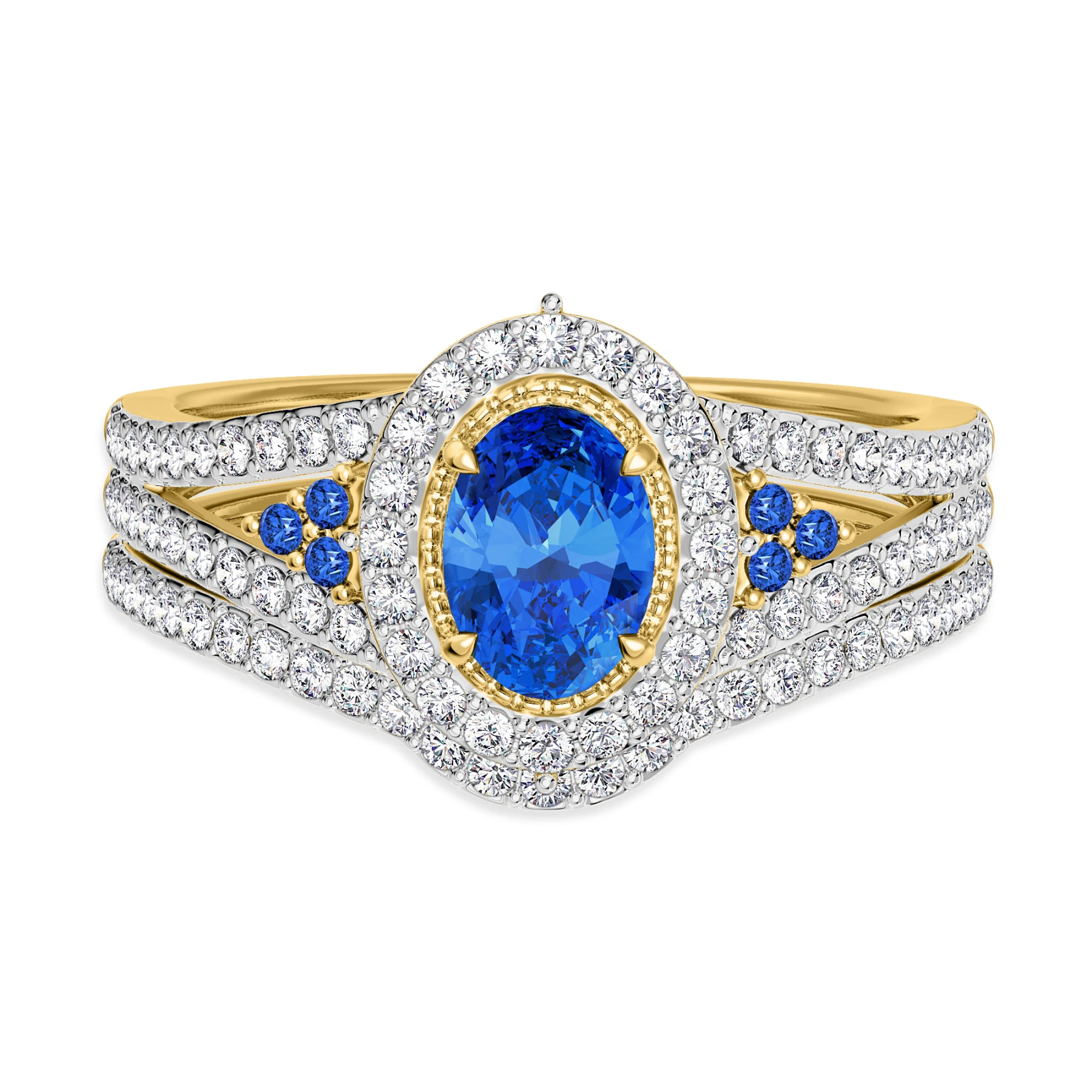 Kantuta 1 1/3 Carat T.W. Sapphire and Diamond Matching Bridal Set 14K Yellow Gold Vermeil - view 1