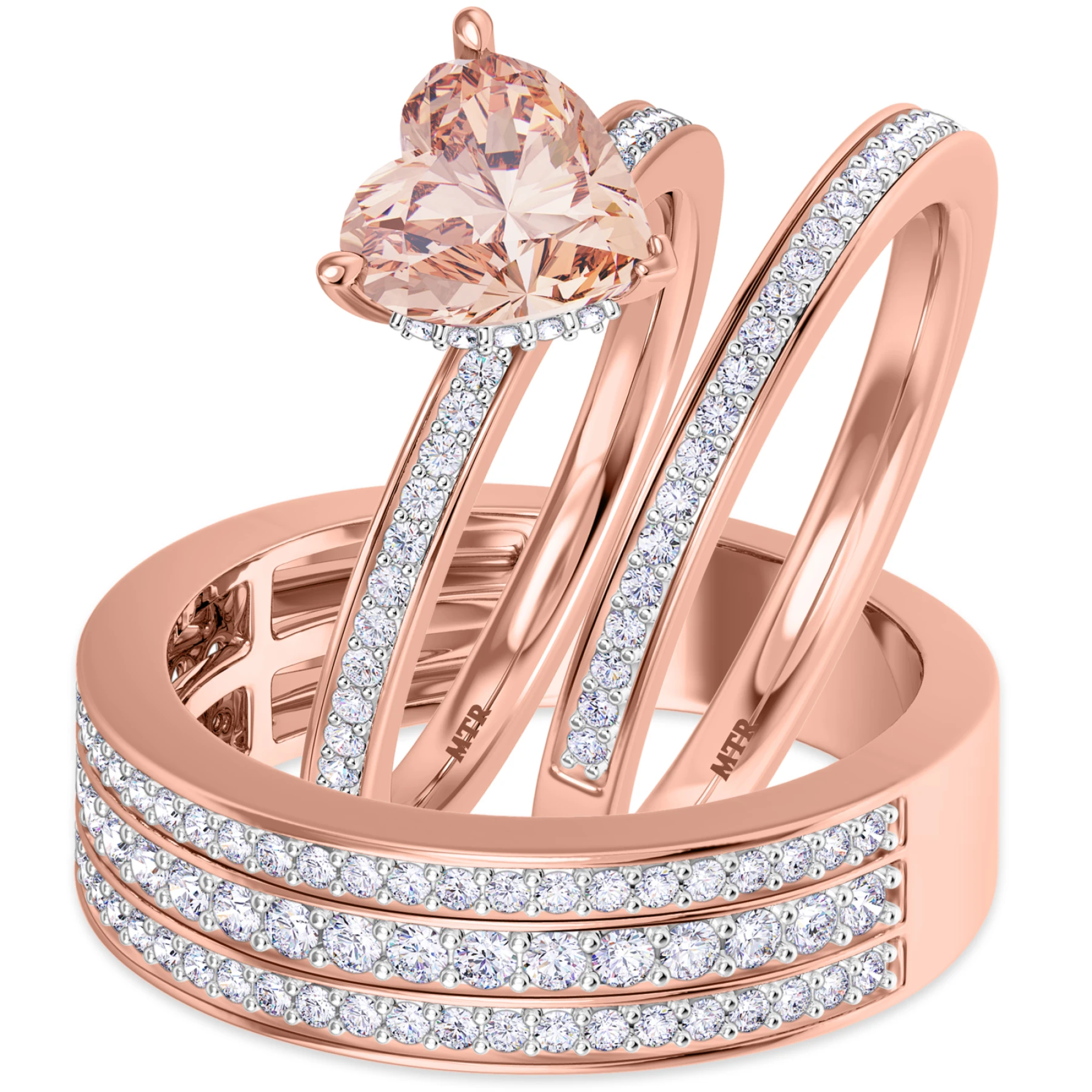 Arman 2 7/8 CT. T.W. Morganite and Diamond Trio Matching Wedding Ring Set