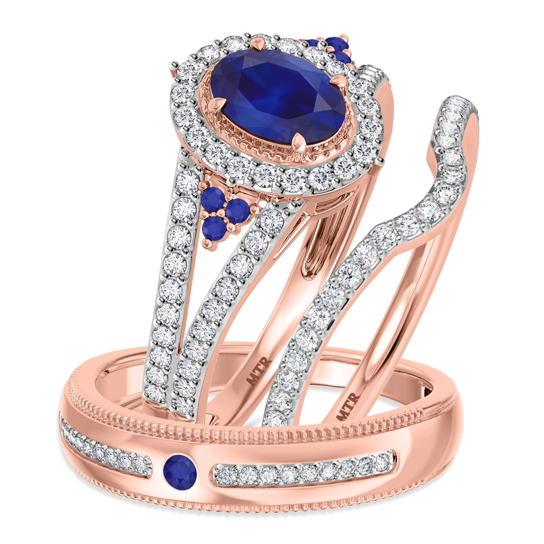 Kantuta 1 1/2 Carat T.W. Sapphire and Diamond Trio Matching Wedding Ring Set - view 1