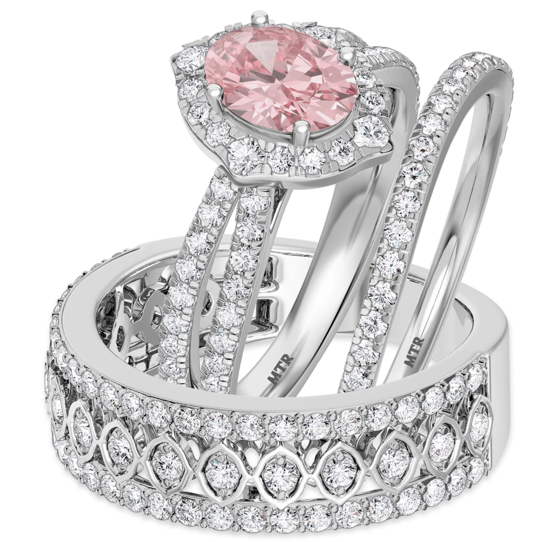 Sutton 2 1/2 Carat T.W. Morganite and Diamond Matching Wedding Trio Set Vermeil
