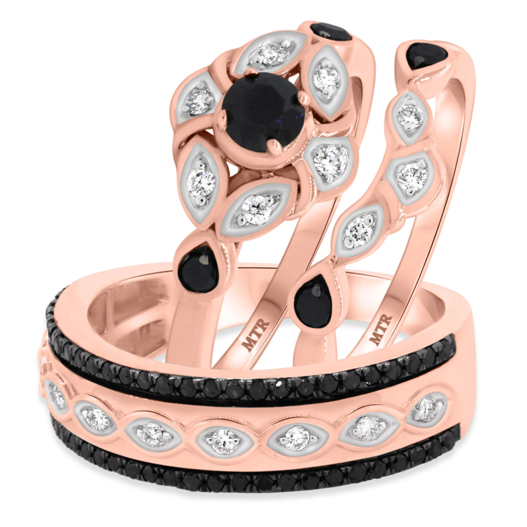 Soraya 1 1/10 ct tw. Black Diamond (Treated) Round Solitaire Trio Set
