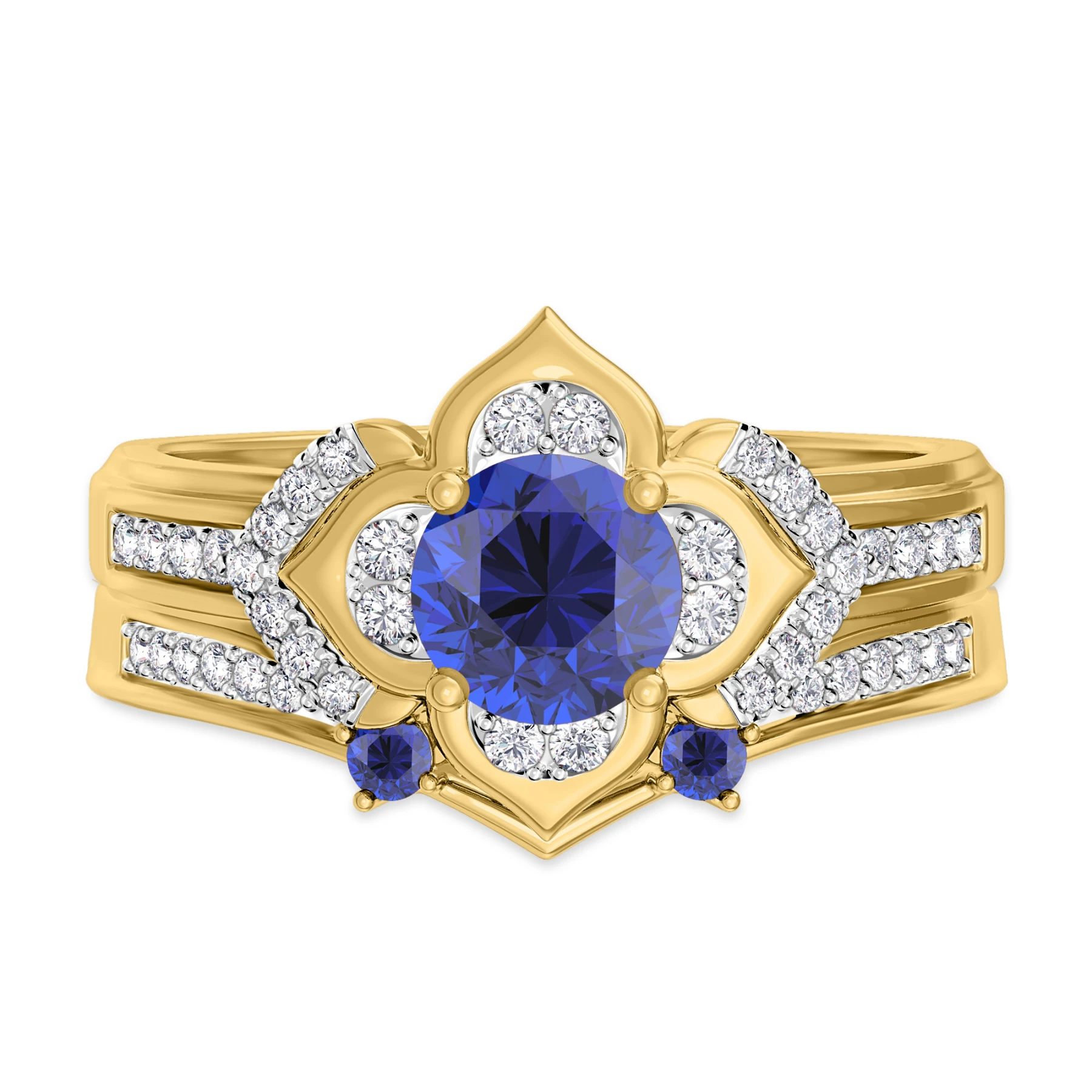 Clema 1 3/8 CT. T.W. Sapphire and Diamond Matching Bridal Set 14K Yellow Gold Vermeil - view 1