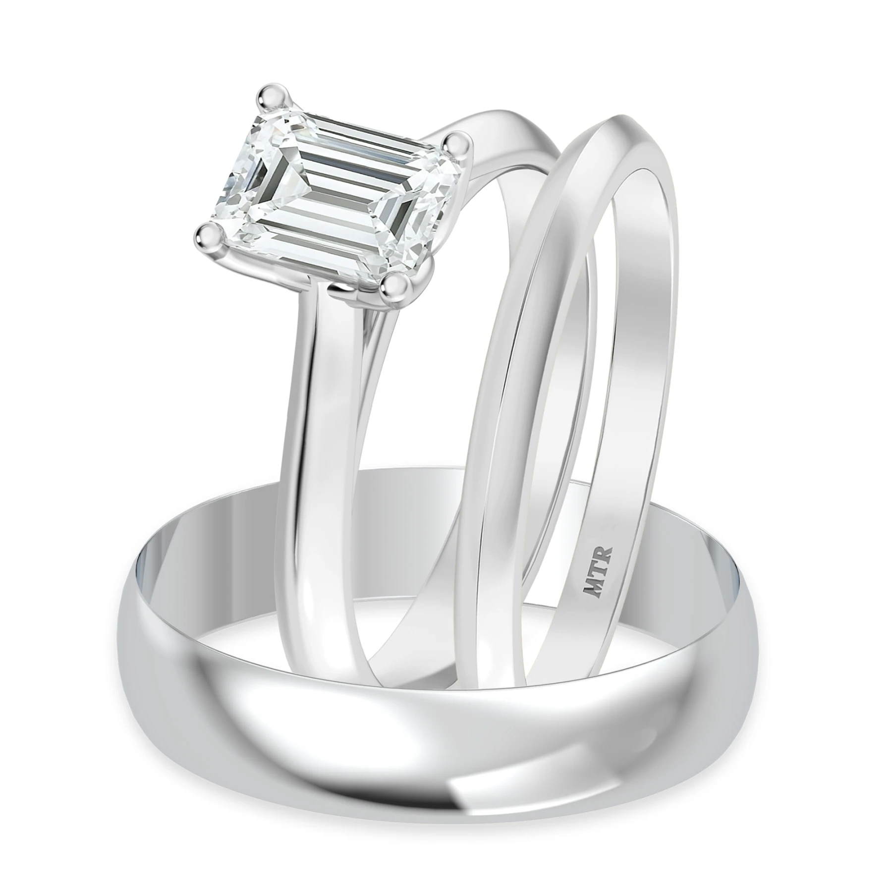 Jena 1 ct tw. Lab Grown Diamond Emerald Solitaire Trio Set Vermeil