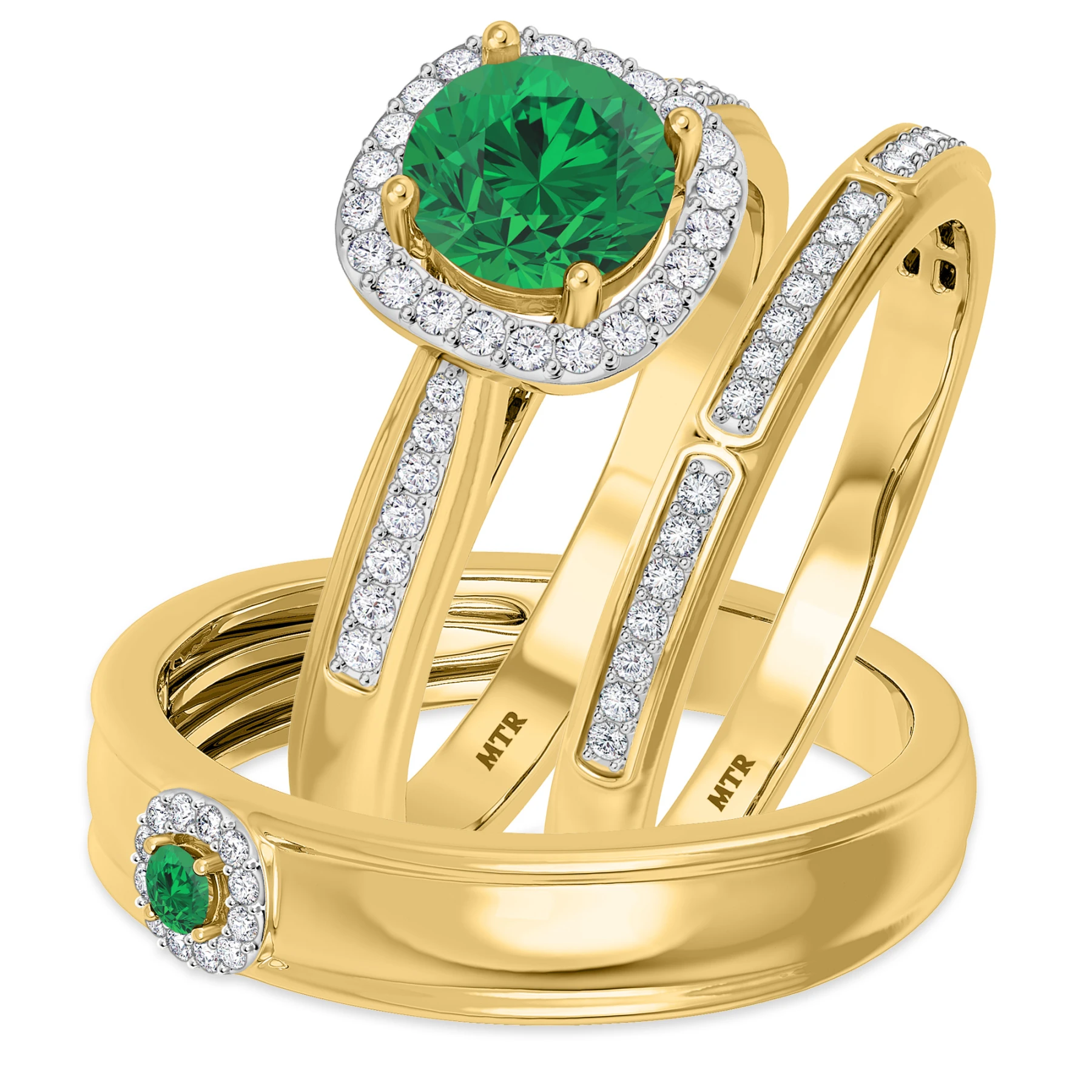 Delphine 1 1/2 CT. T.W. and Diamond Matching Wedding Trio Set Vermeil