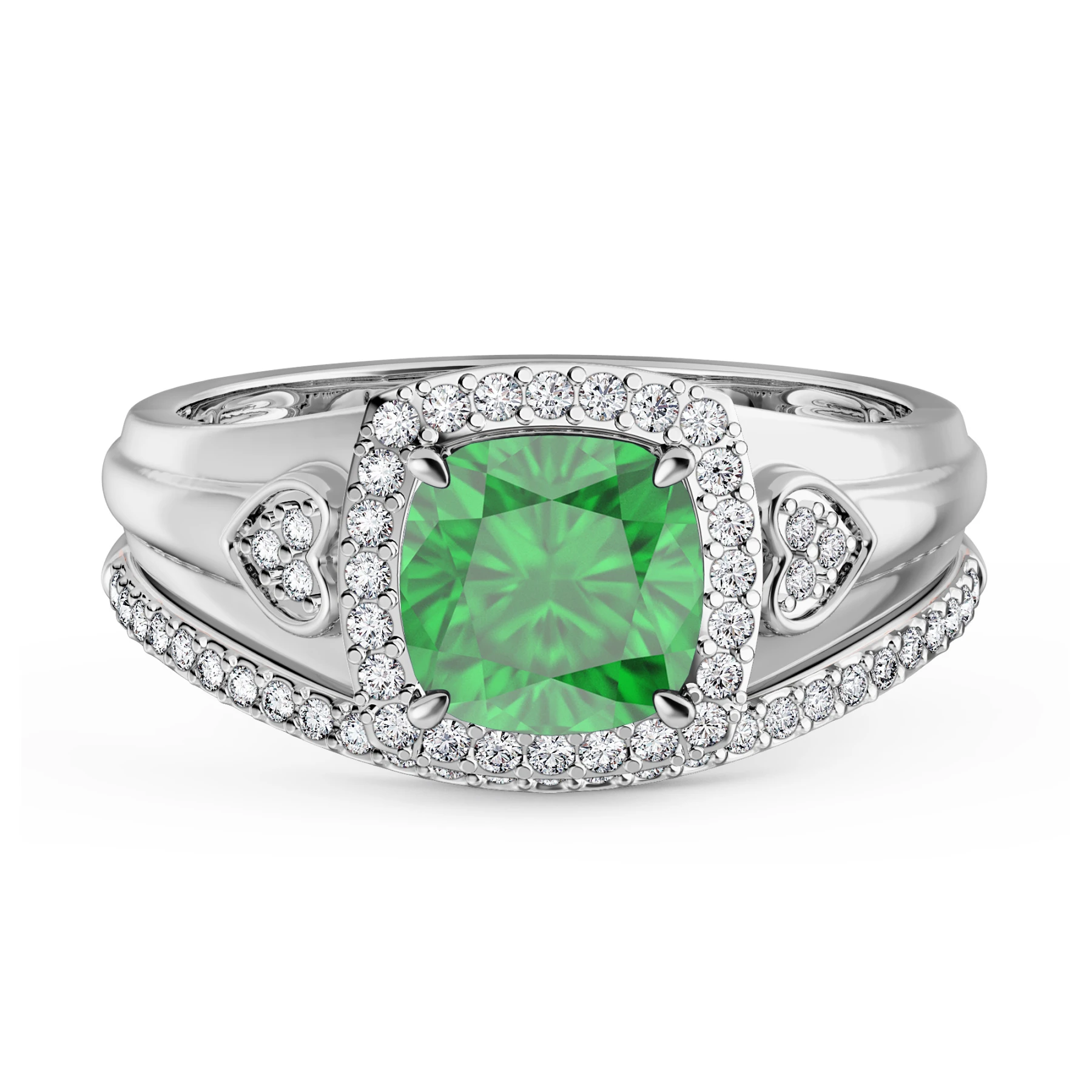 Erica 1 7/8 CT. T.W. Emerald and Diamond Matching Bridal Set 14K White Gold
