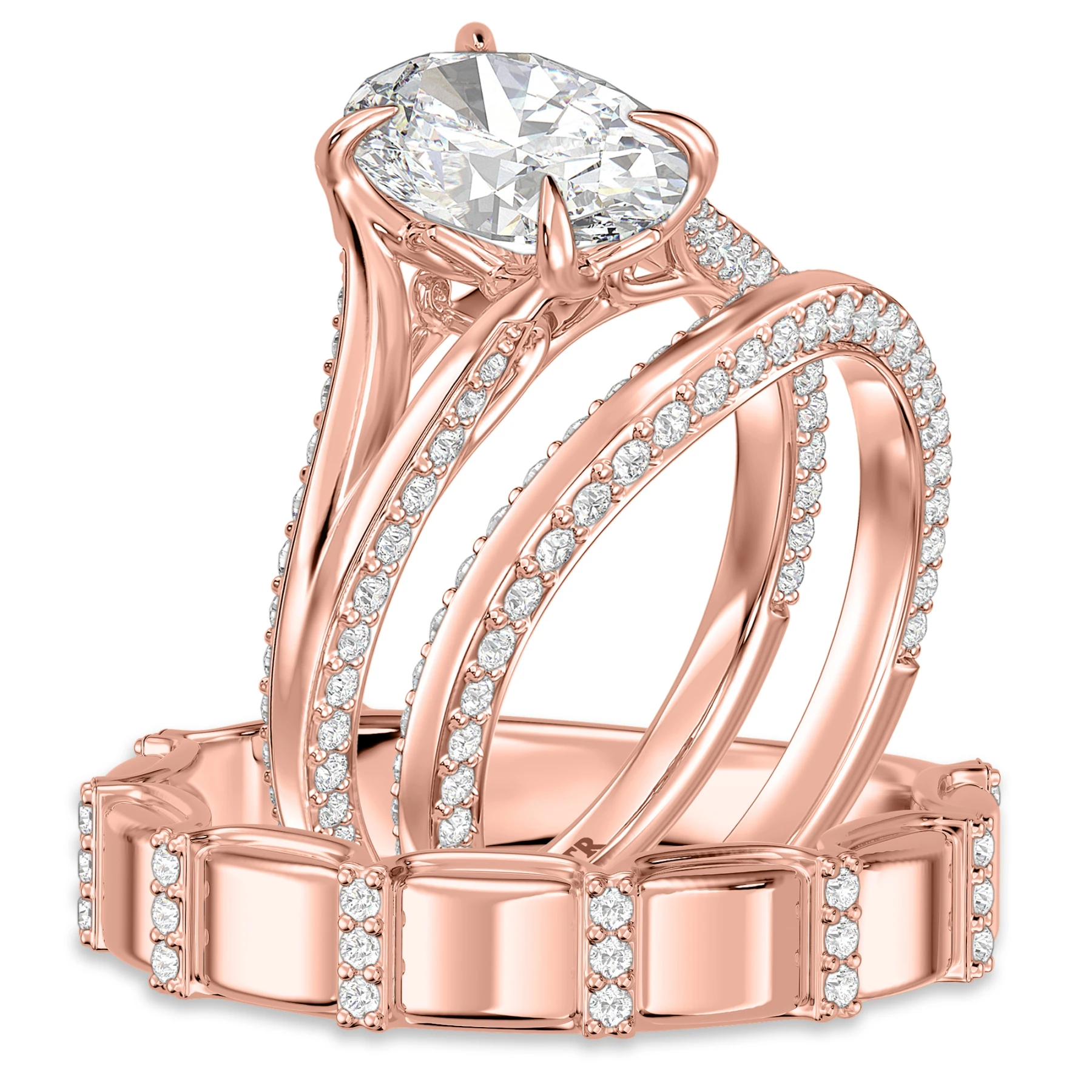 Avelina 2 7/8 ct tw. Lab Grown Diamond Oval Solitaire Trio Set 14K Rose Solid Gold - view 1