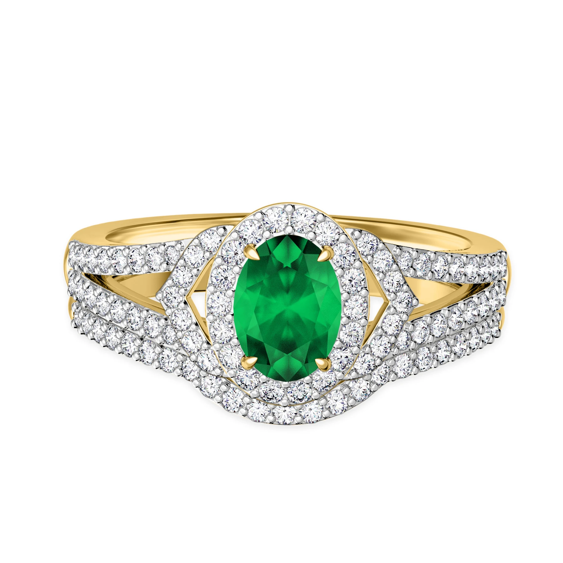 Bellerose 1 1/6 Carat T.W. Emerald and Diamond Matching Bridal Set 14K Yellow Gold Vermeil - view 1