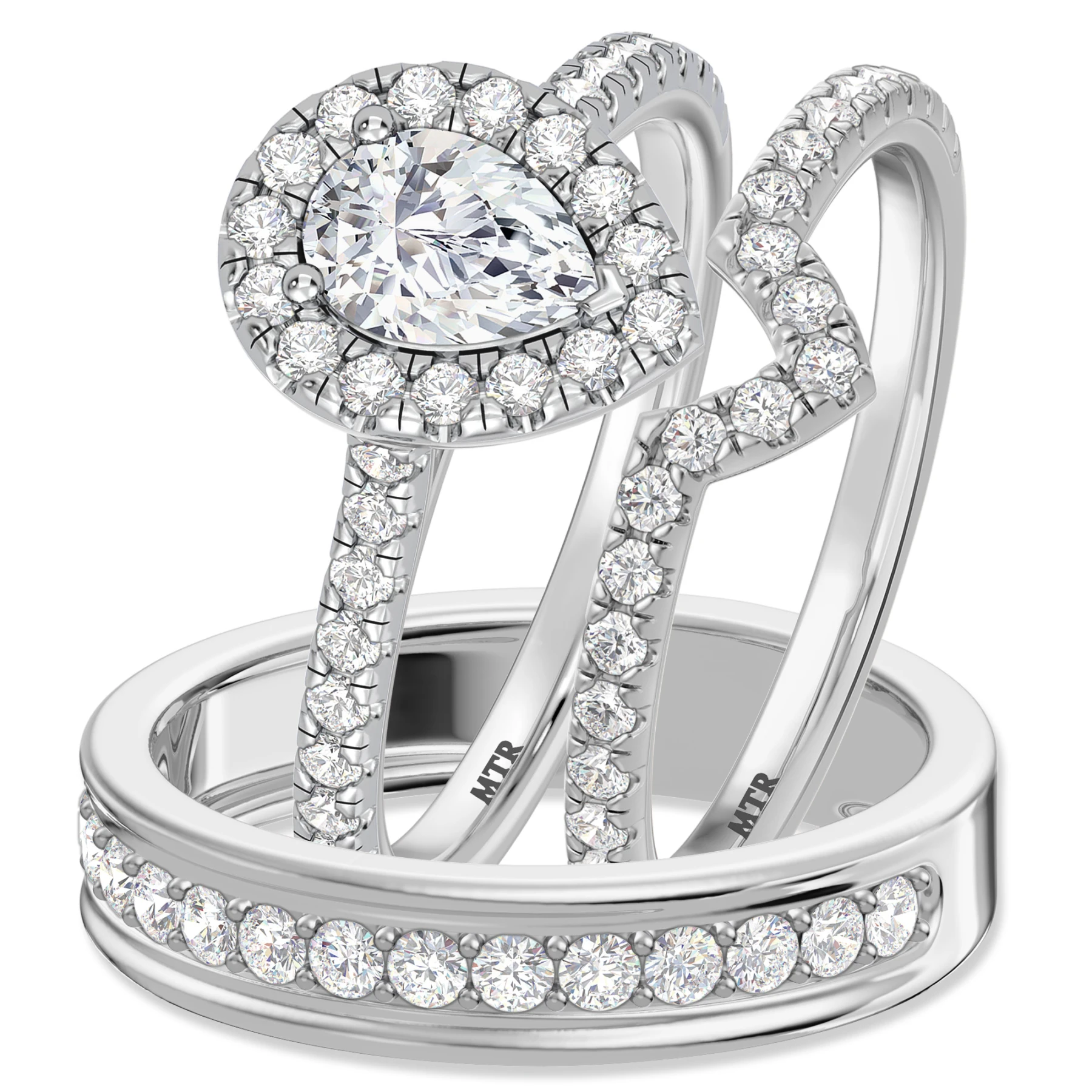 Adeola 1 7/8 ct tw. Lab Grown Diamond Pear Solitaire Trio Set 14K White Gold Vermeil - view 1