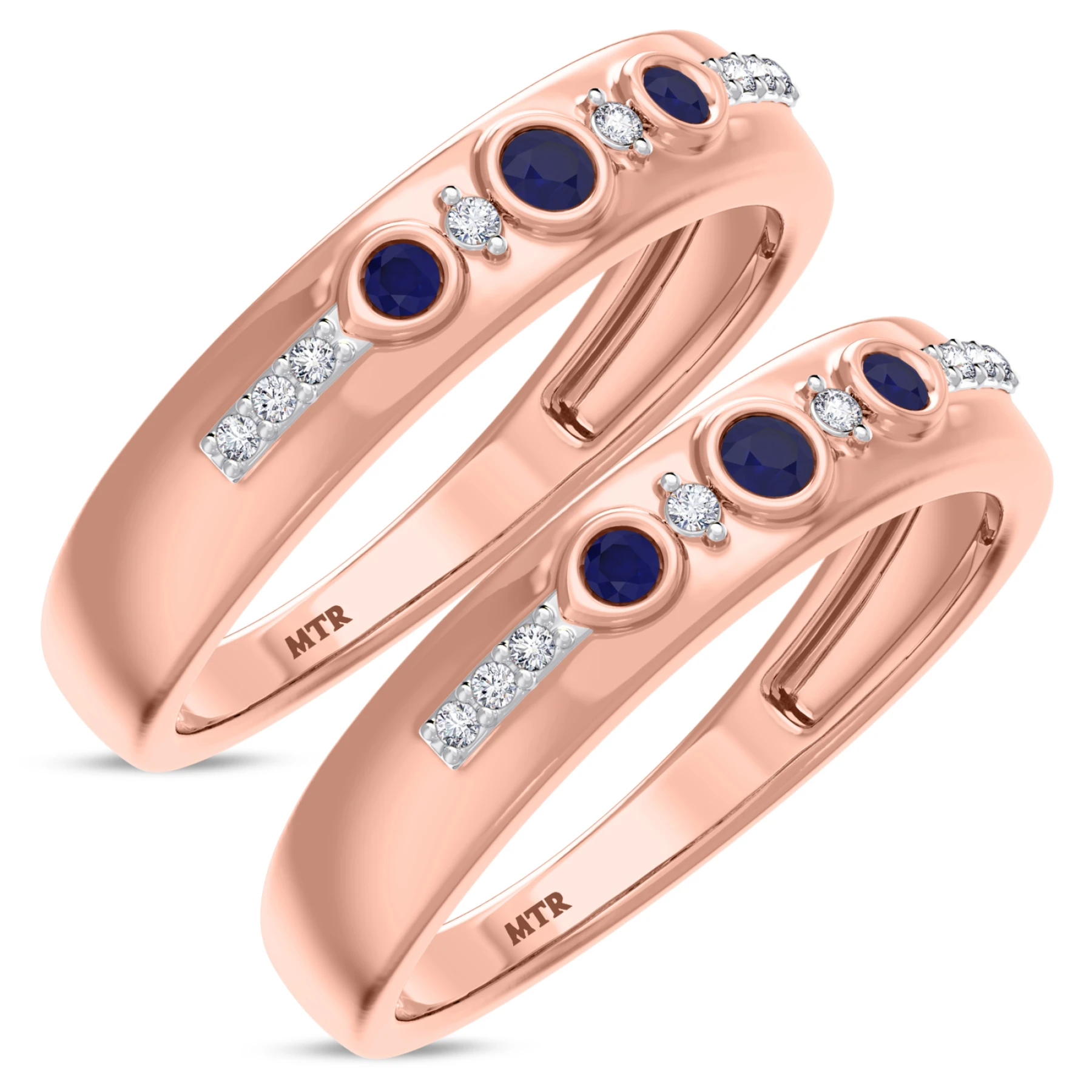 Kana 1/5 CT. T.W. Sapphire and Diamond Matching Wedding Band Set - view 1