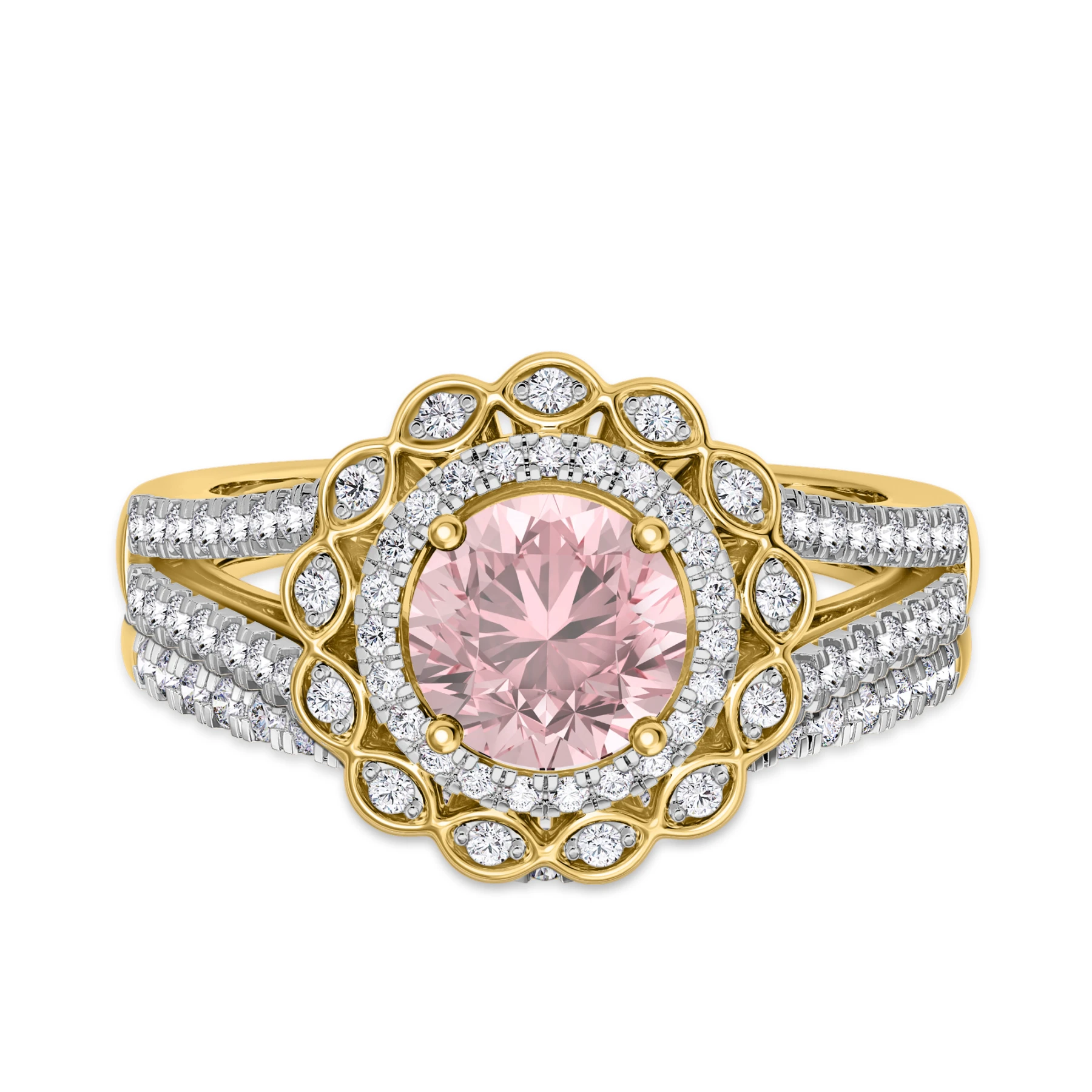 Pembe 1 1/2 CT. T.W. Morganite and Diamond Matching Bridal Set 14K Yellow Gold