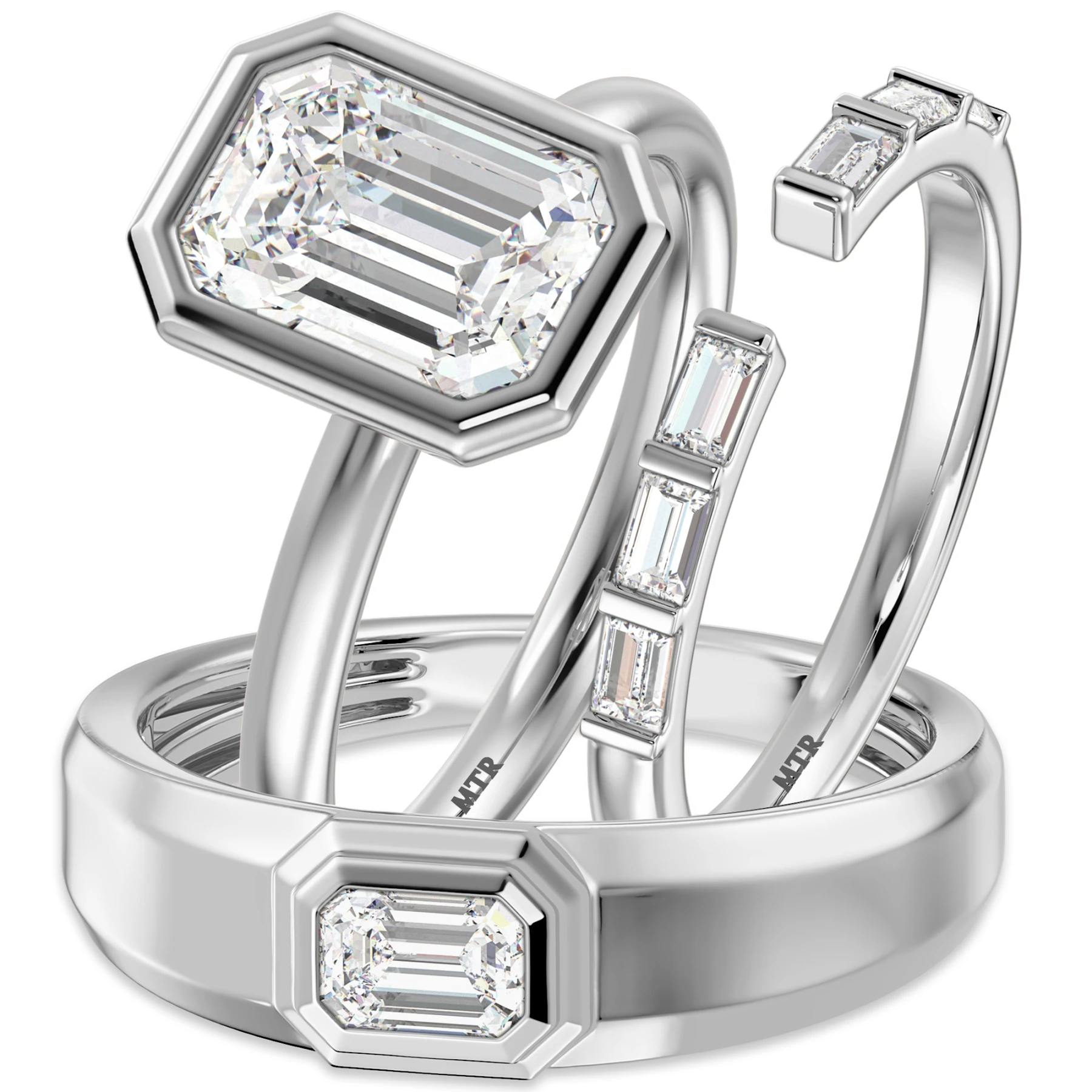 Niu 3 3/4 ct tw. Lab Grown Diamond Emerald Solitaire Trio Set 14K White Gold Vermeil - view 1