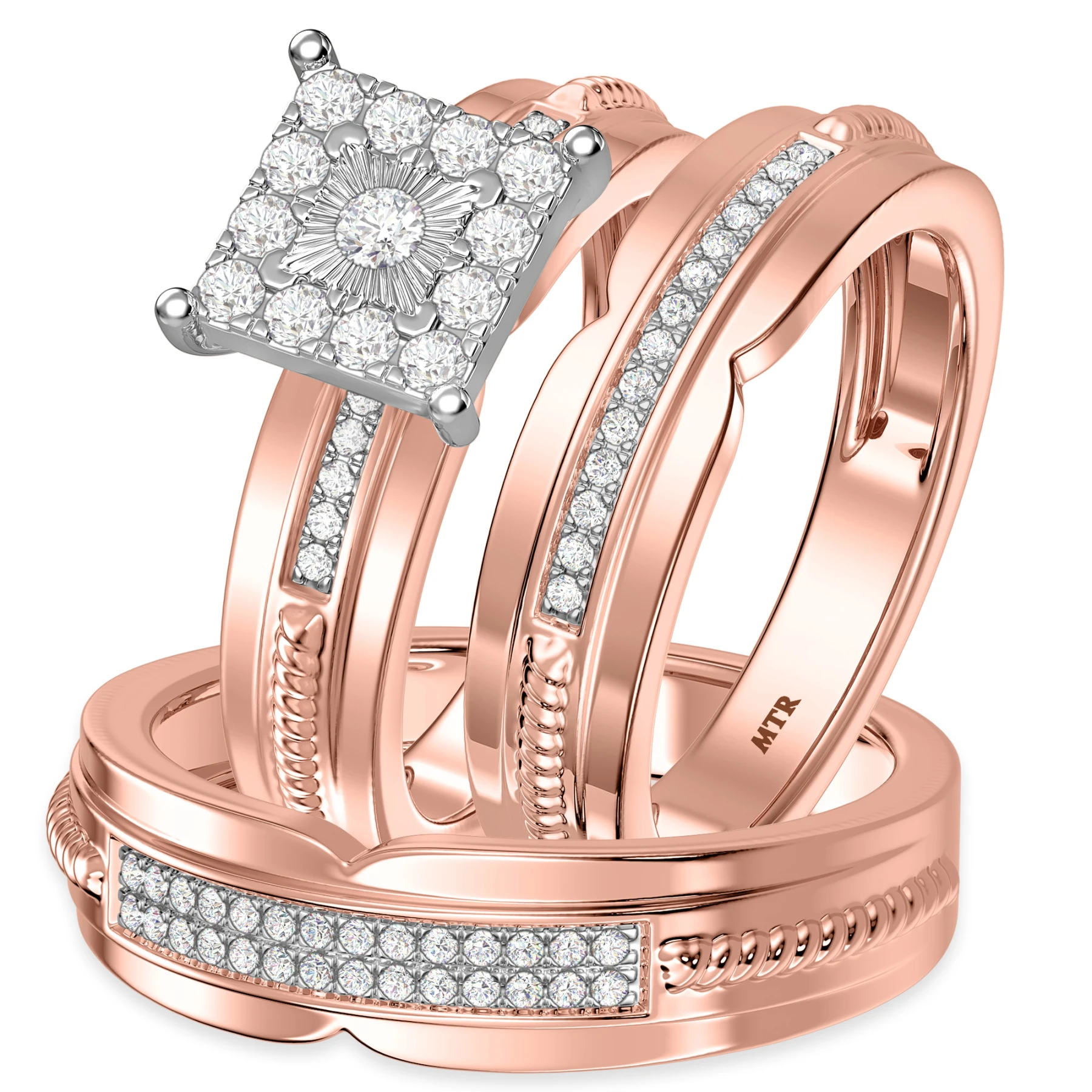 Harmonee 1/2 ct tw. Diamond Princess Cluster Trio Set - view 1