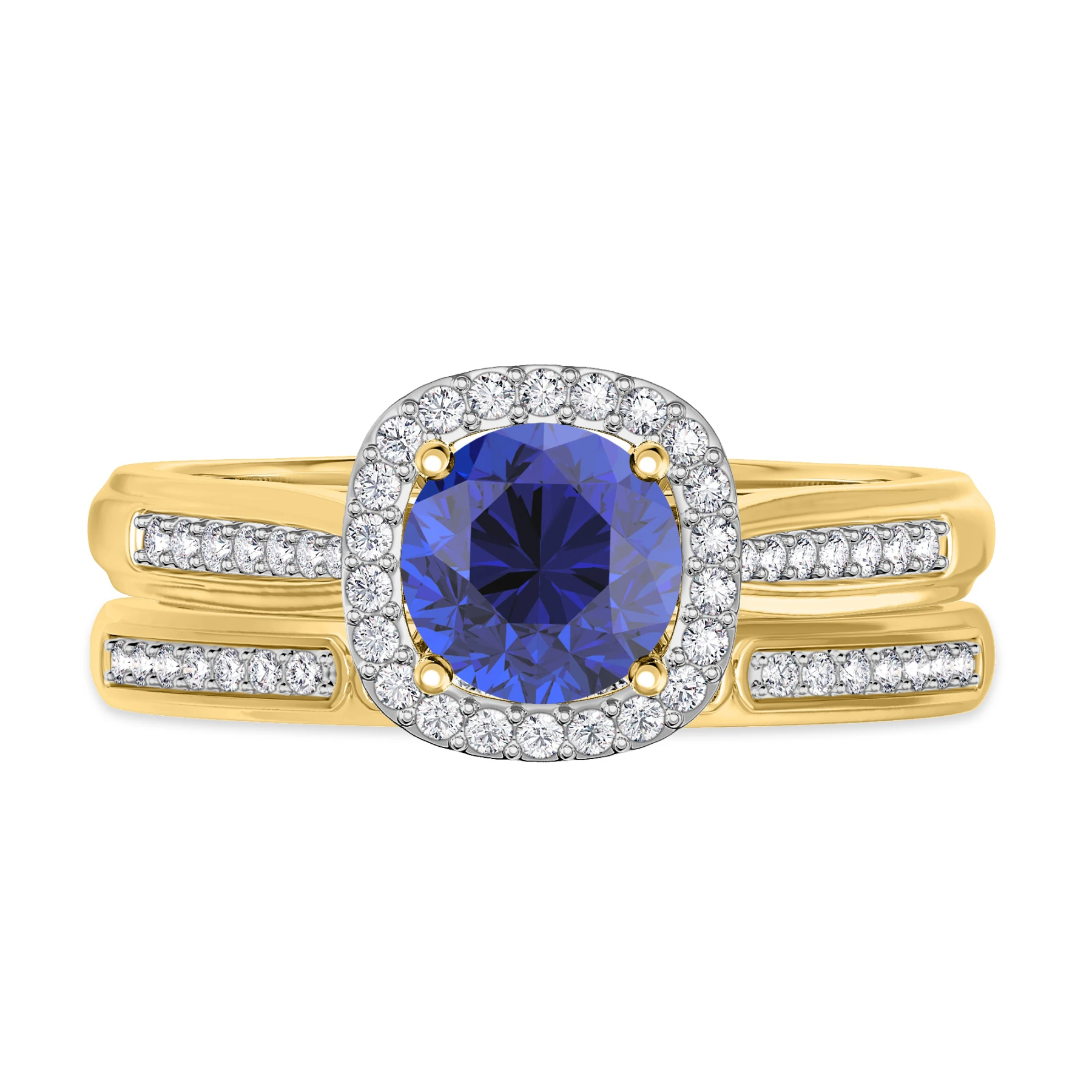 Delphine 1 3/8 CT. T.W. Sapphire and Diamond Matching Bridal Set 14K Yellow Gold Vermeil - view 1