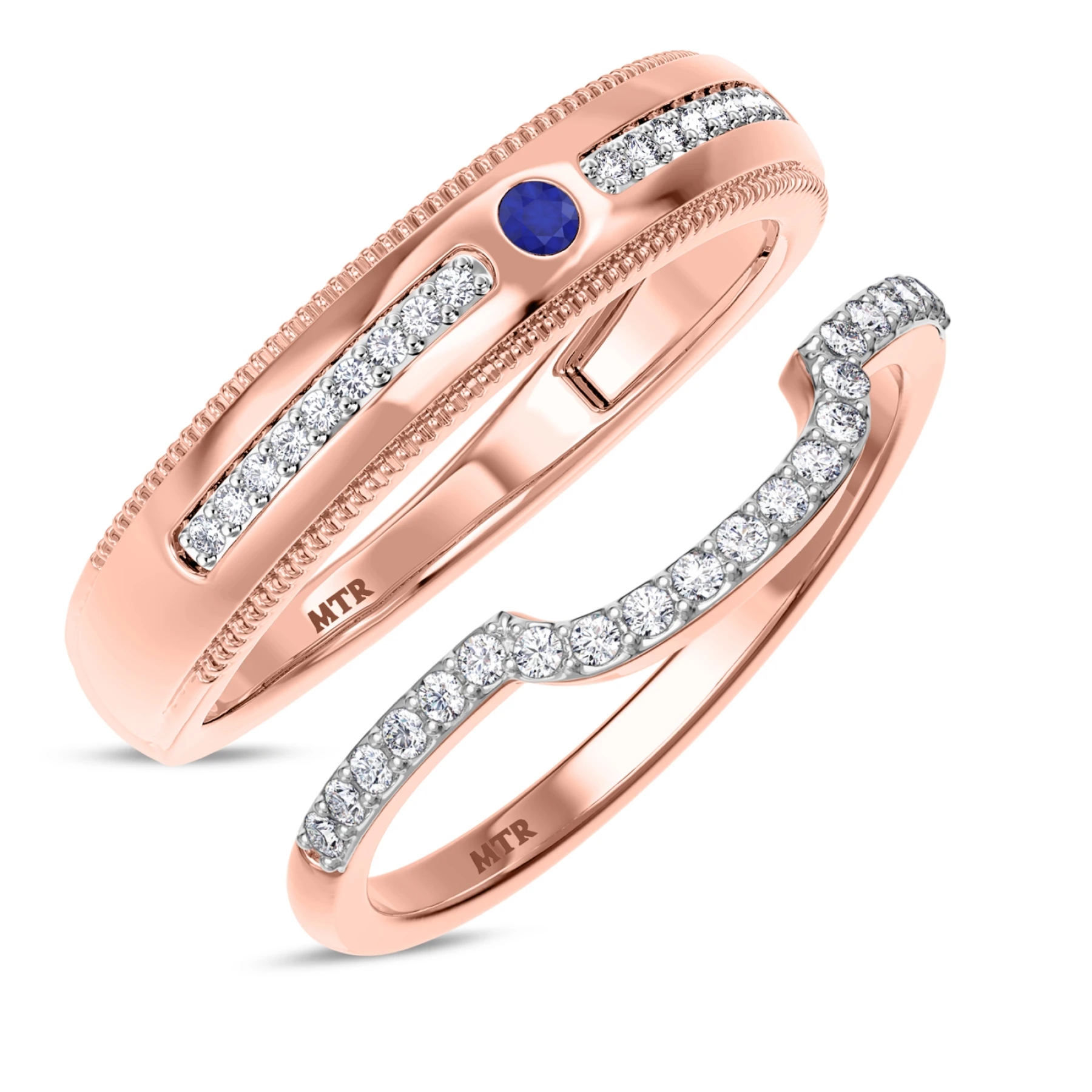 Evanthe 1/3 CT. T.W. Sapphire and Diamond Matching Wedding Band Set - view 1