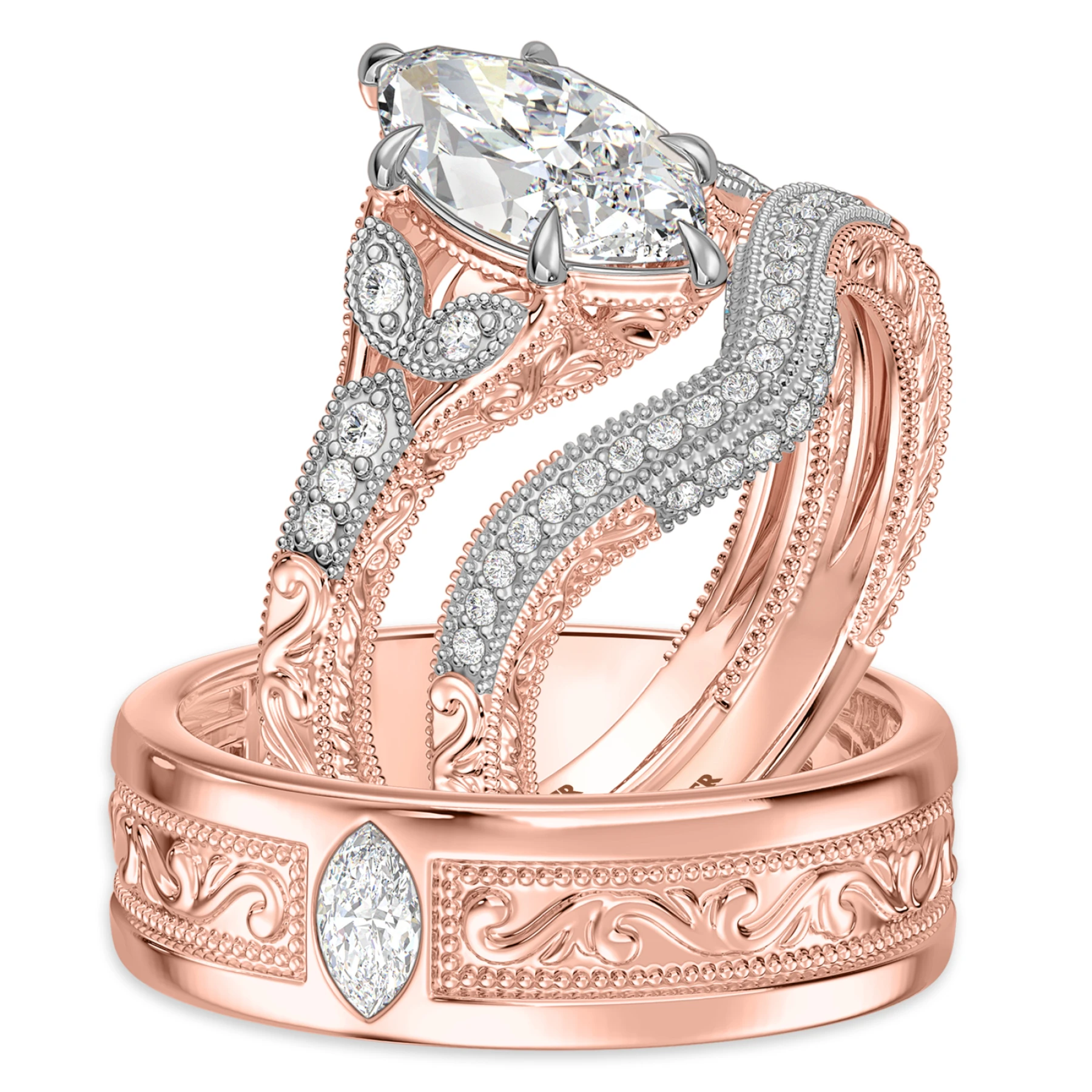 Selva 2 3/8 ct tw. Lab Grown Diamond Marquise Solitaire Trio Set 14K Rose Solid Gold - view 1