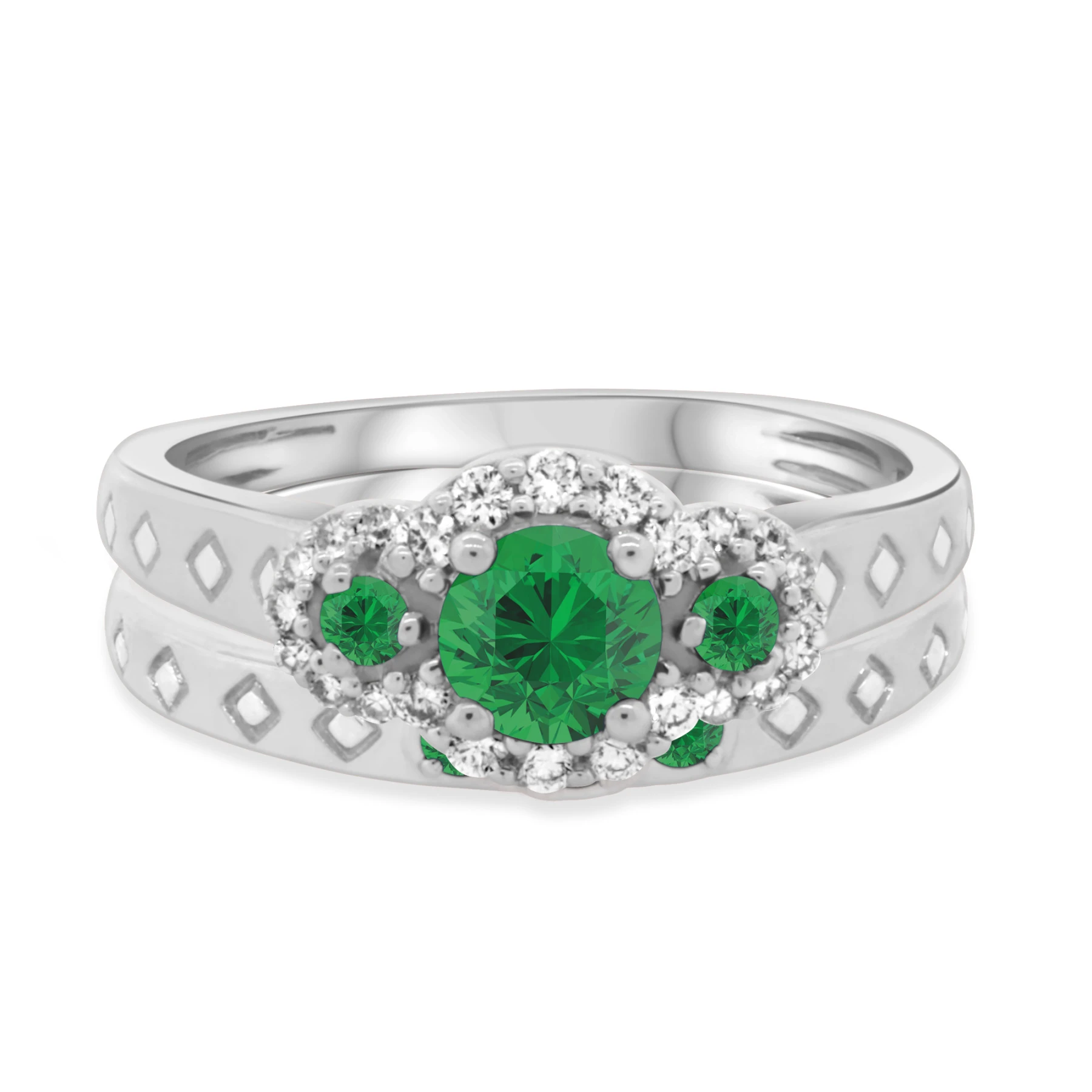 Azaleia 1 Carat T.W. Emerald and Diamond Matching Bridal Set Vermeil