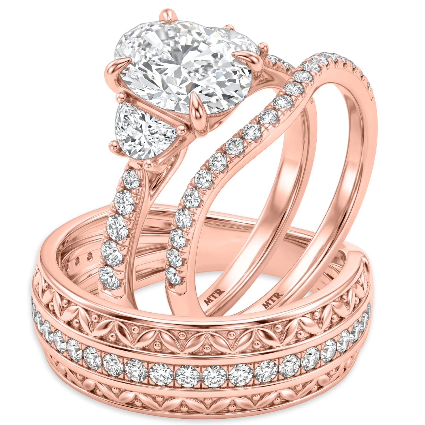 Rosavina 3 ct tw. Lab Grown Diamond Oval Solitaire Trio Set 14K Rose Solid Gold - view 1