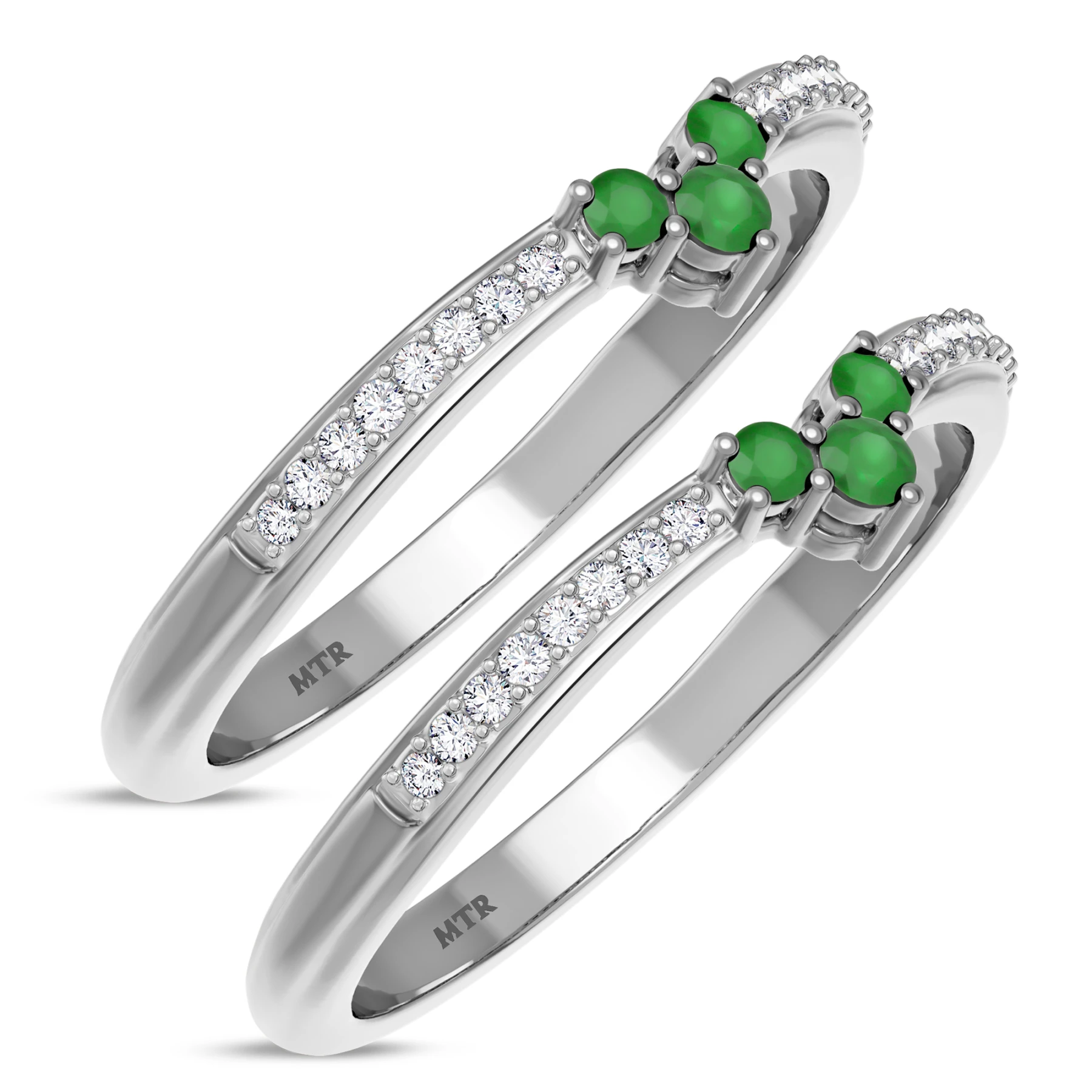 Abilia 1/3 Carat T.W. Emerald and Diamond Same Sex Ladies Band Set