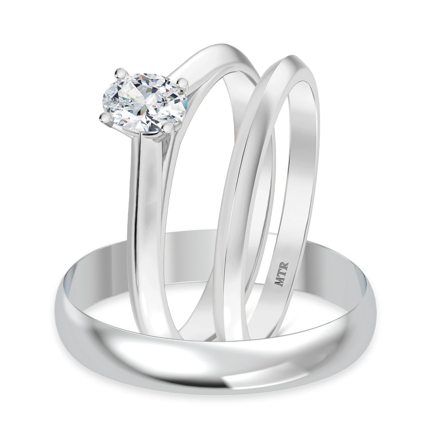 Jena 1/4 ct tw. Lab Grown Diamond Oval Solitaire Trio Set 14K White Gold Vermeil - view 1