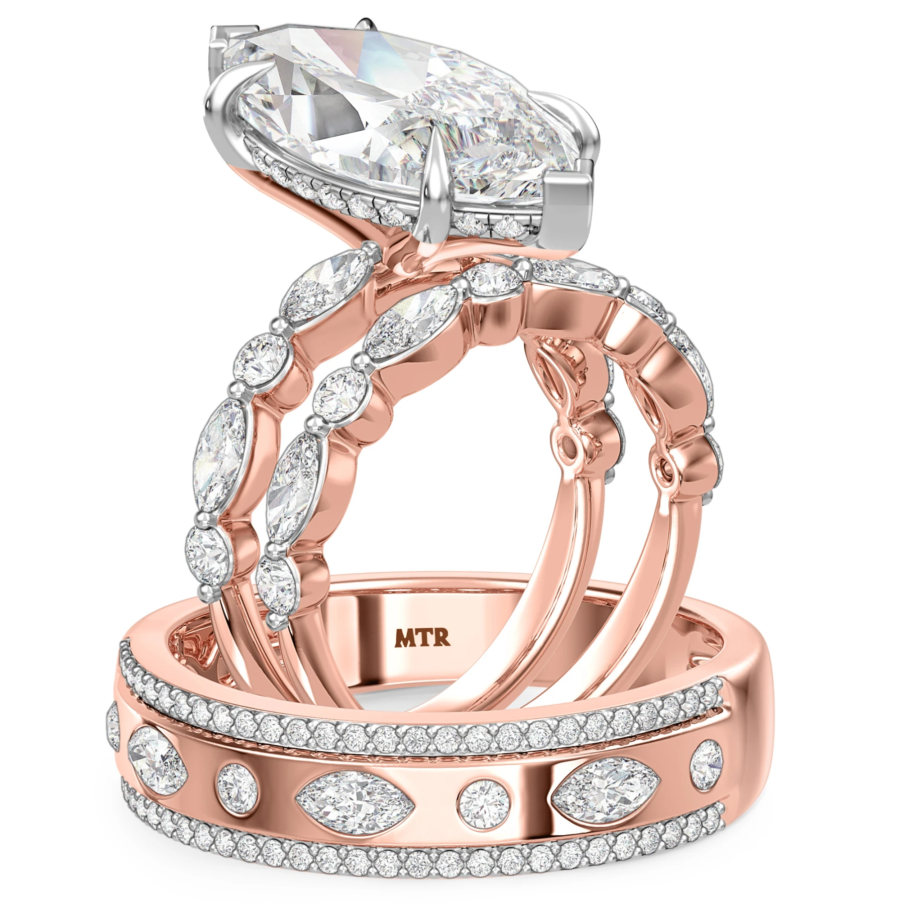 Stacy 7 1/5 ct tw. Lab Grown Diamond Marquise Solitaire Trio Set 10K Rose Solid Gold - view 1