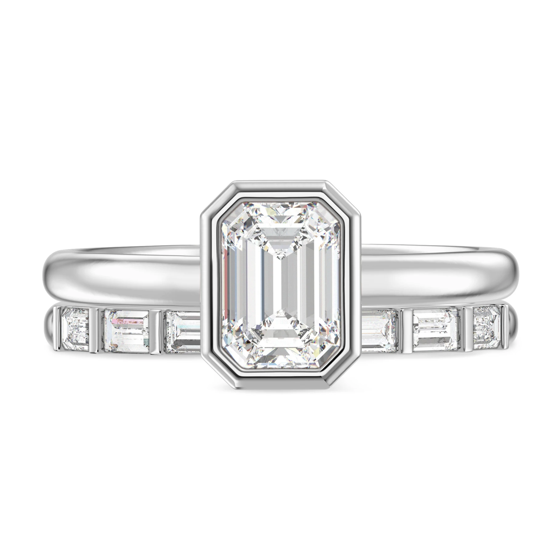 Niu 1 1/3 ct tw. Lab Grown Diamond Emerald Solitaire Bridal Set Vermeil