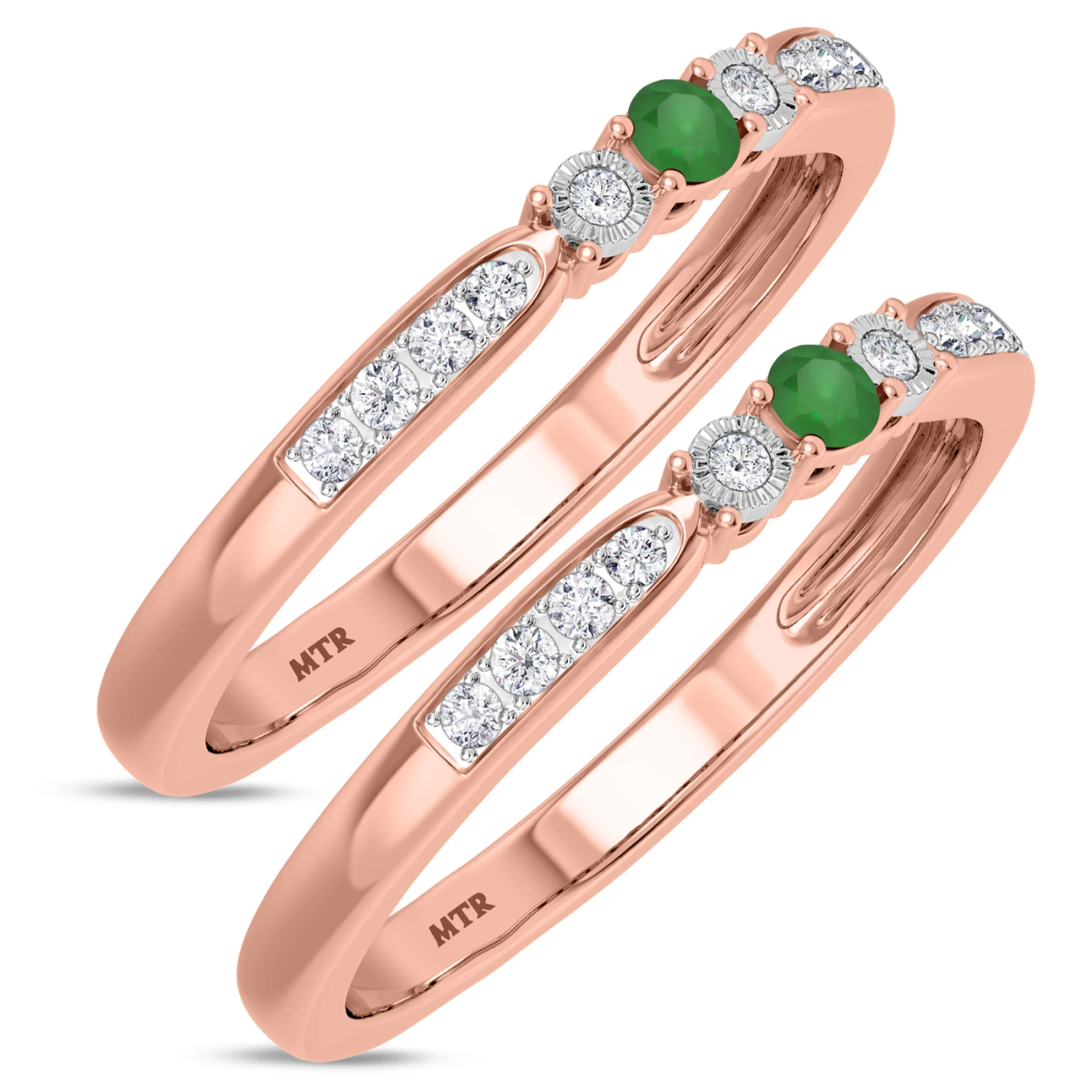 Hana 1/4 Carat T.W. Emerald and Diamond Same Sex Ladies Band Set
