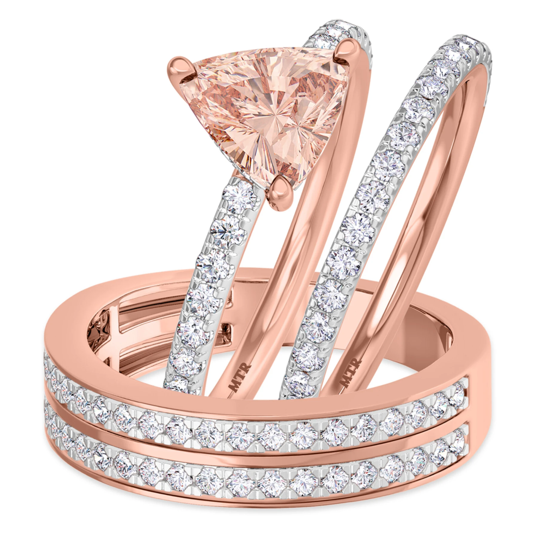 Bassey 1 3/4 CT. T.W. Morganite and Diamond Trio Matching Wedding Ring Set