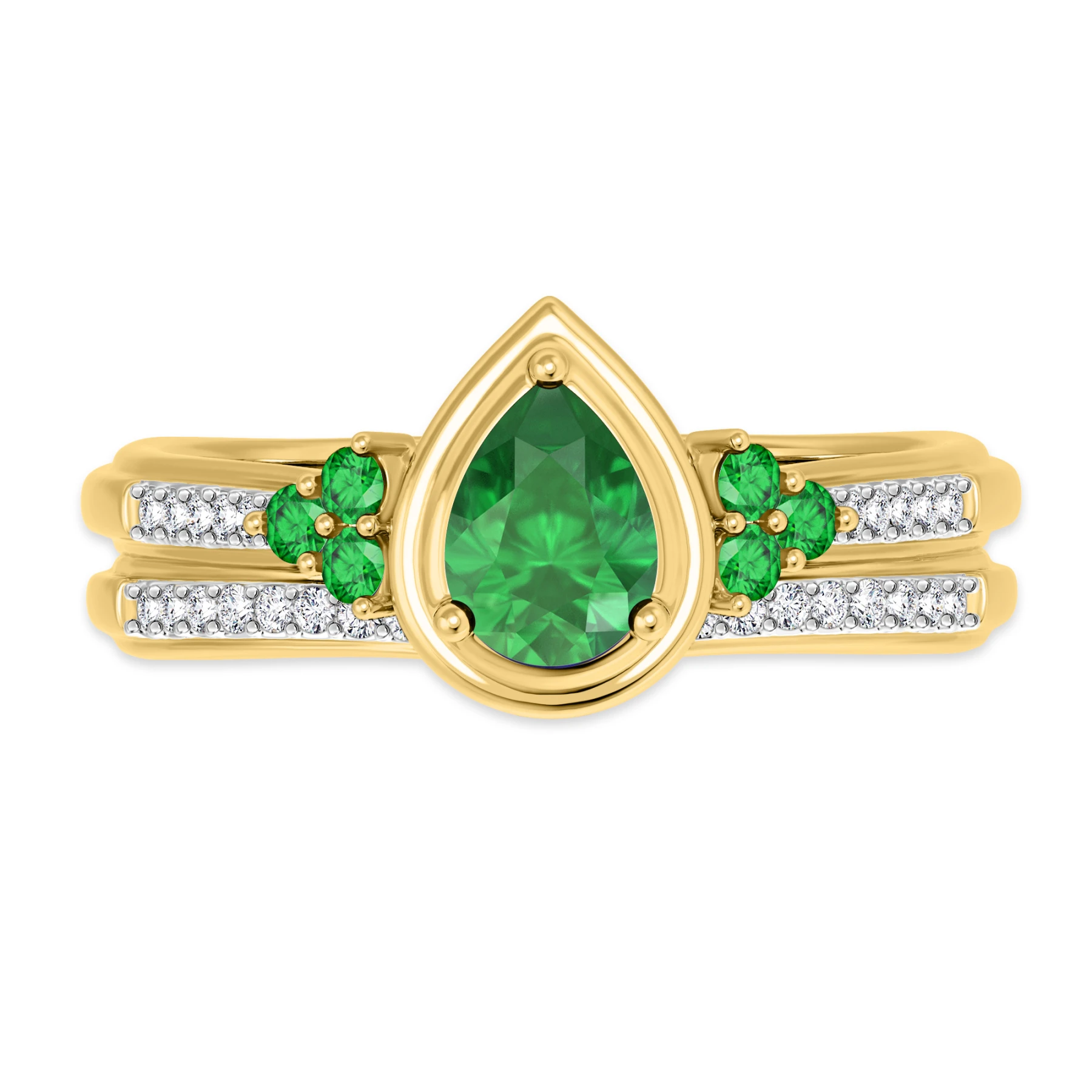 Abilia 1 1/10 CT. T.W. Emerald and Diamond Matching Bridal Set 14K Yellow Gold Vermeil - view 1
