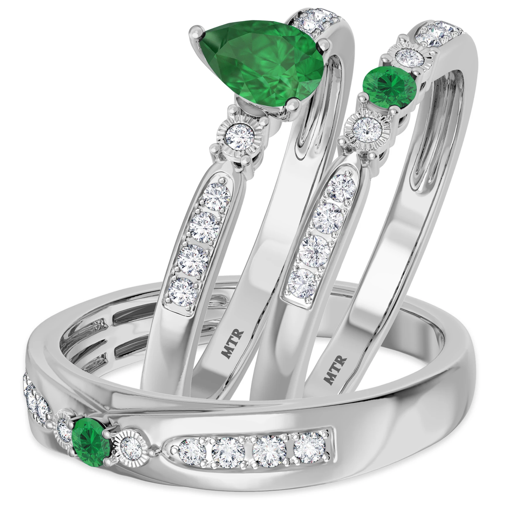 Hana 7/8 Carat T.W. and Diamond Matching Wedding Trio Set Vermeil