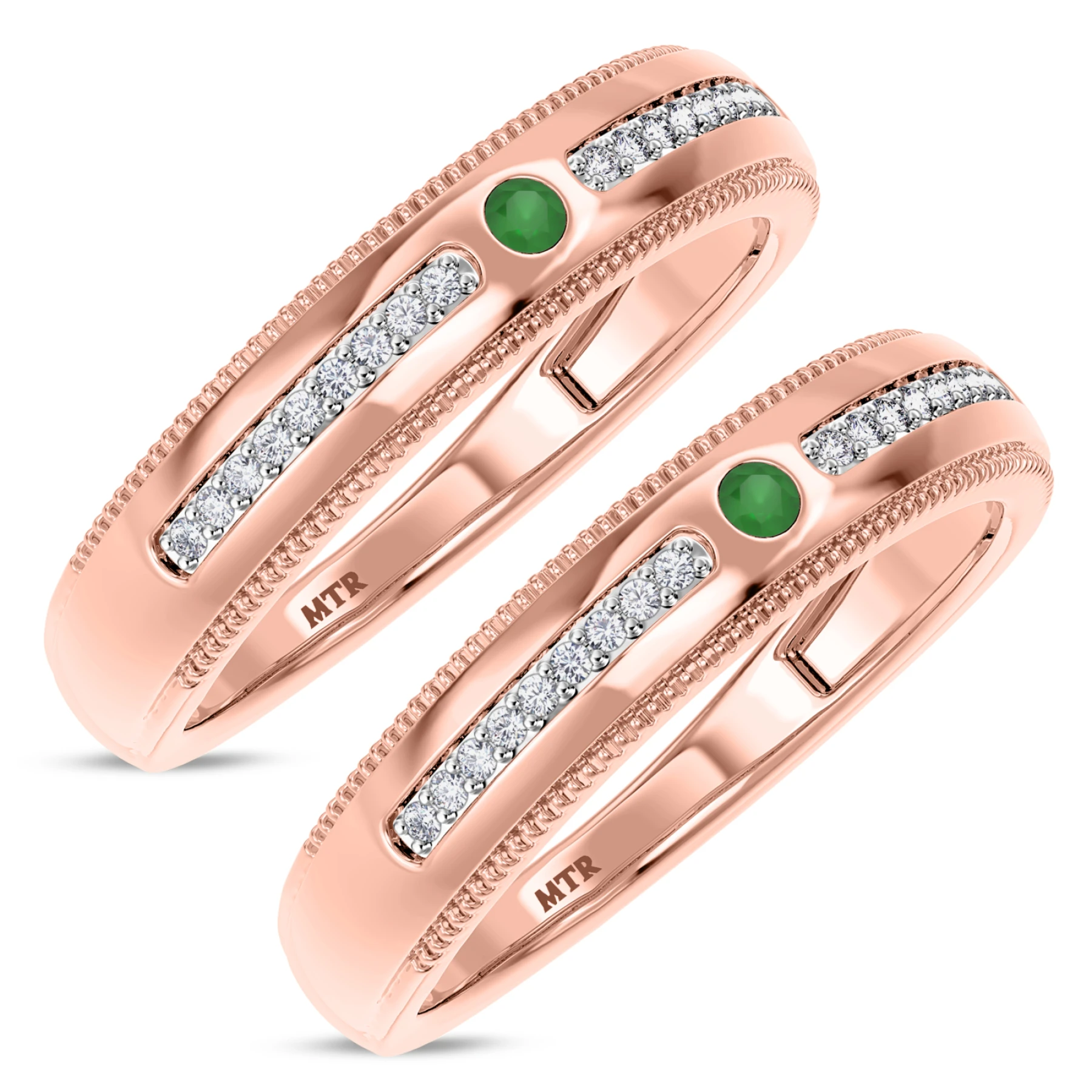 Kalina 1/7 Carat T.W. Emerald and Diamond Matching Wedding Band Set - view 1