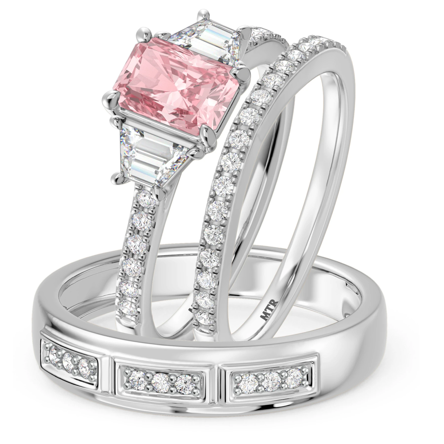 Alwin 1 7/8 ct tw. Lab Grown Radiant Solitaire Pink Diamond Trio Set - view 1