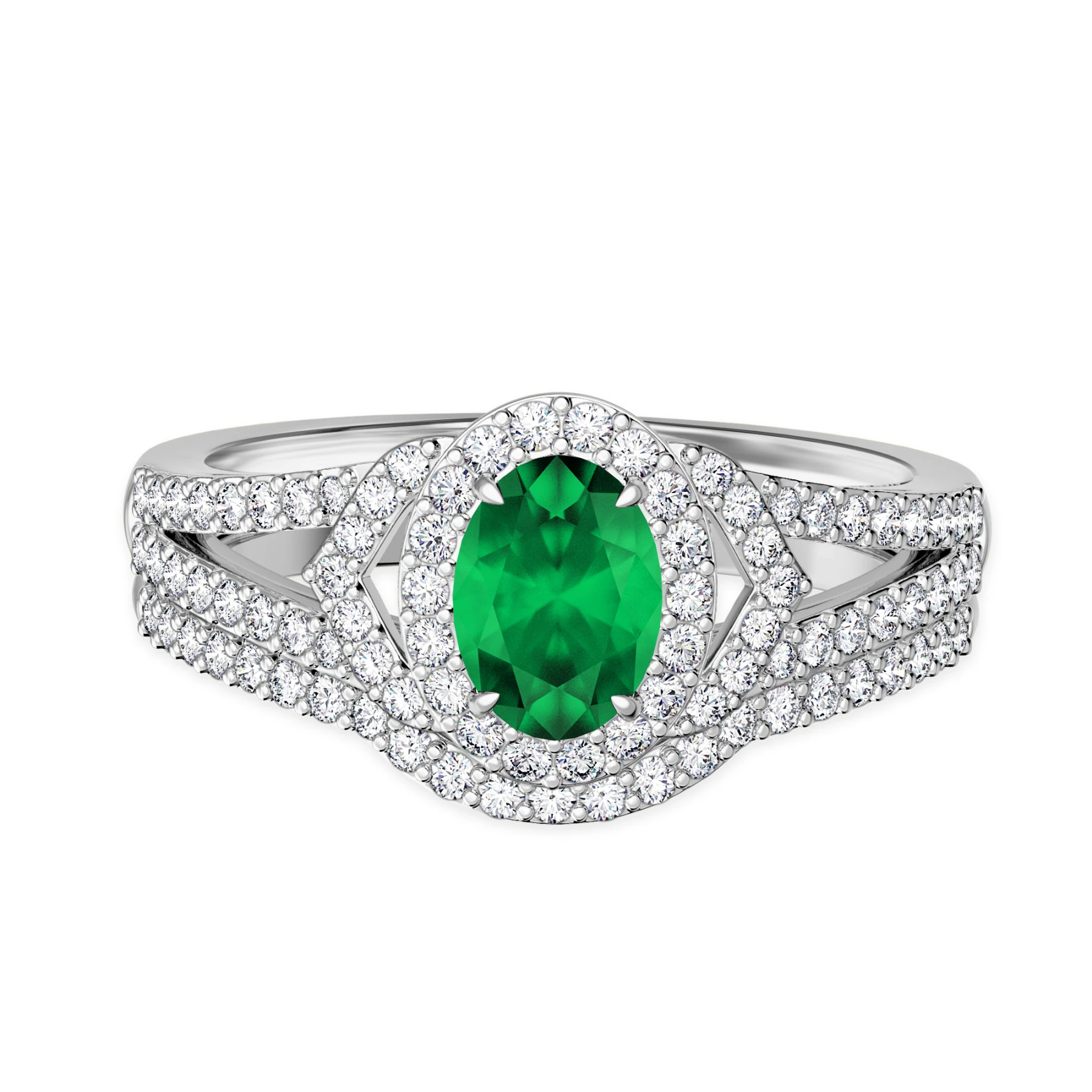 Bellerose 1 1/6 CT. T.W. Emerald and Diamond Matching Bridal Set 14K White Gold Vermeil - view 1