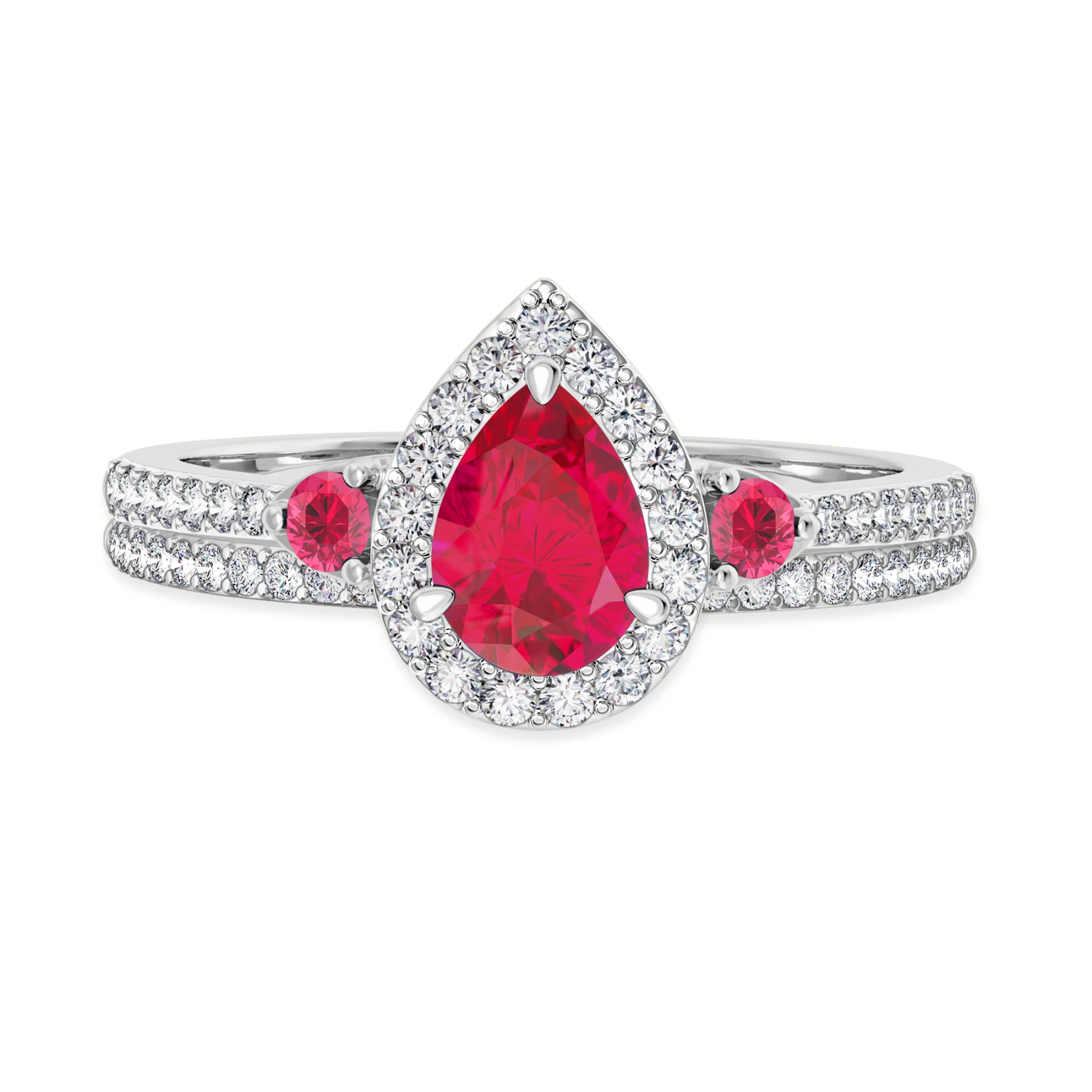 Ixora 1 1/4 CT. T.W. Ruby and Diamond Matching Bridal Set 14K White Gold Vermeil - view 1