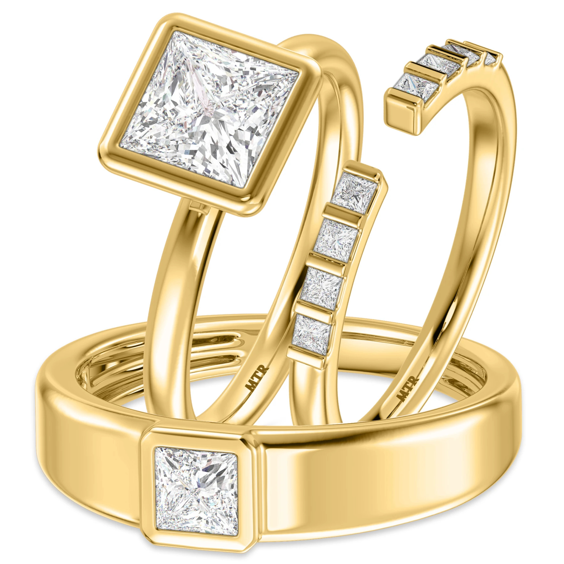 Niu 2 3/4 ct tw. Lab Grown Diamond Princess Solitaire Trio Set 14K Yellow Solid Gold - view 1