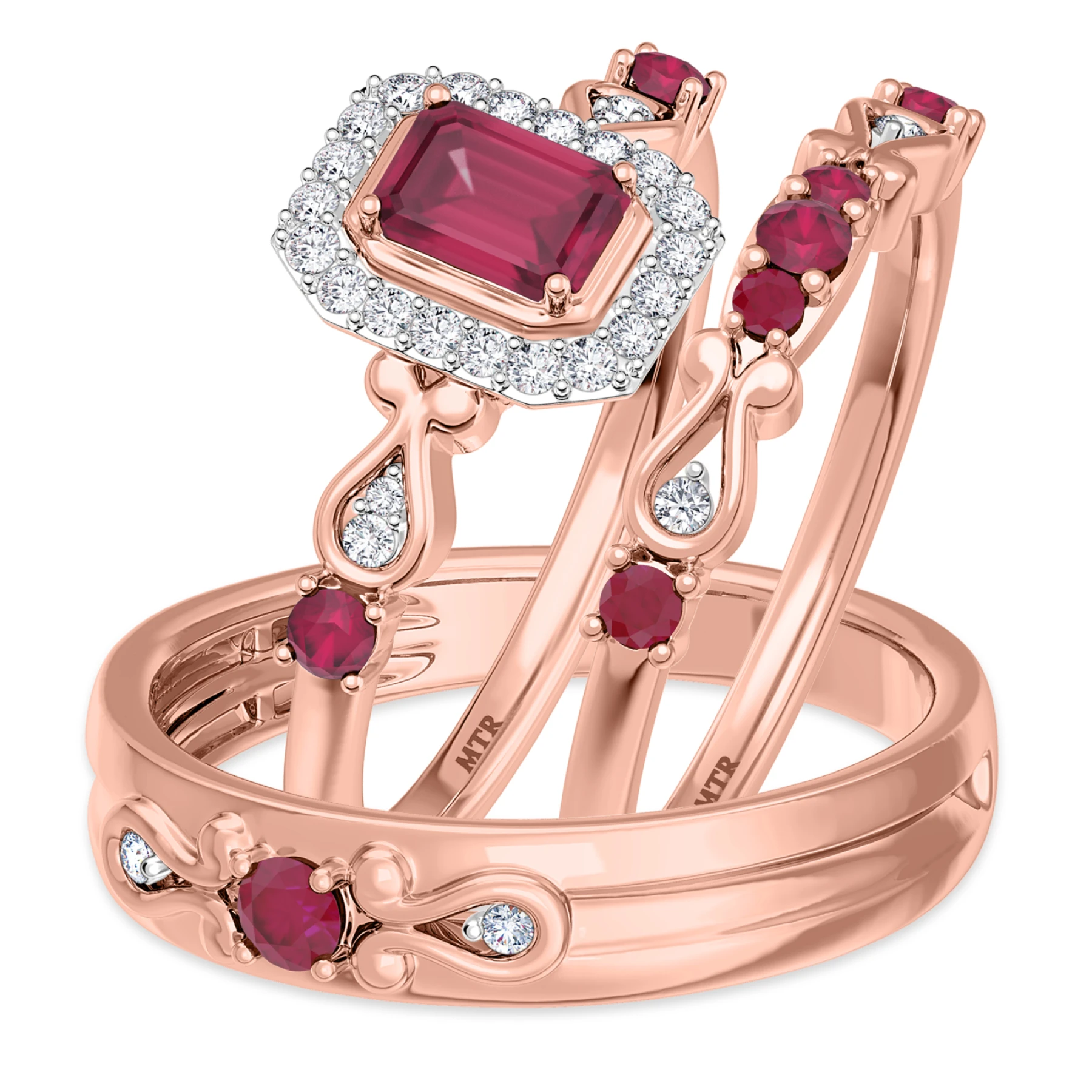 Garland 1 1/10 CT. T.W. Ruby and Diamond Trio Matching Wedding Trio Set - view 1