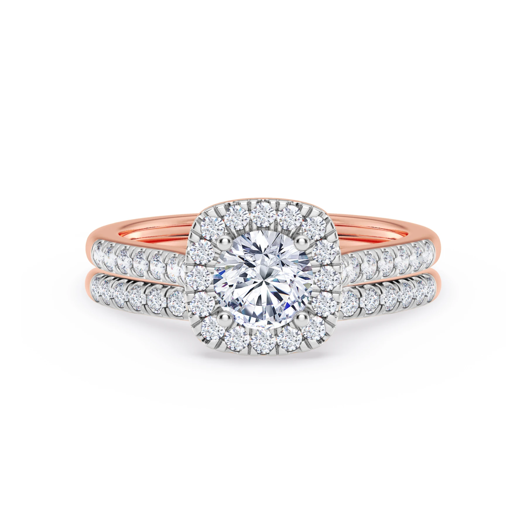 Nikau 1 1/8 ct tw. Diamond Round Solitaire Bridal Set 14K Rose Solid Gold - view 1