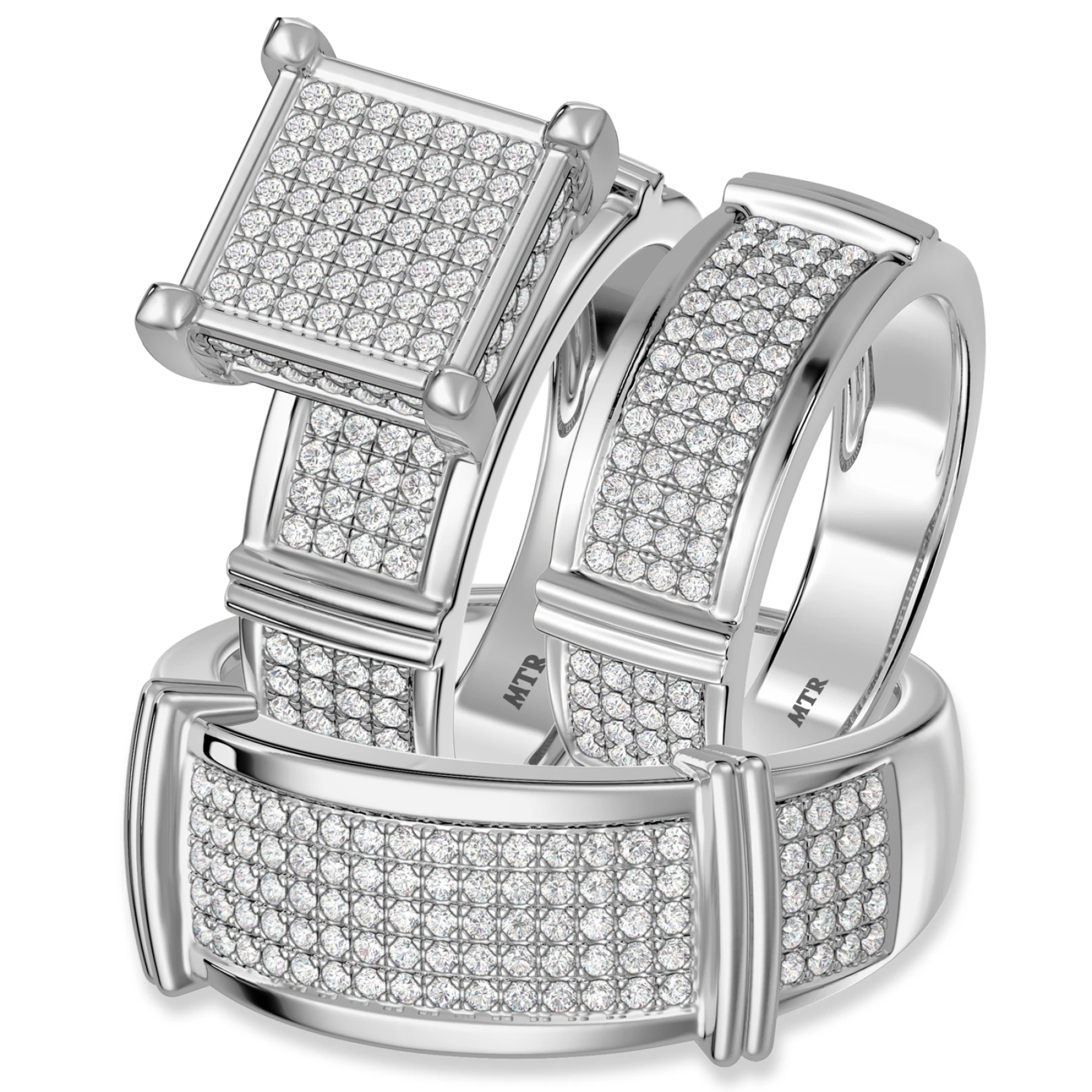 Amity 1 1/4 ct tw. Lab Grown Diamond Princess Cluster Trio Set 14K White Gold Vermeil - view 1