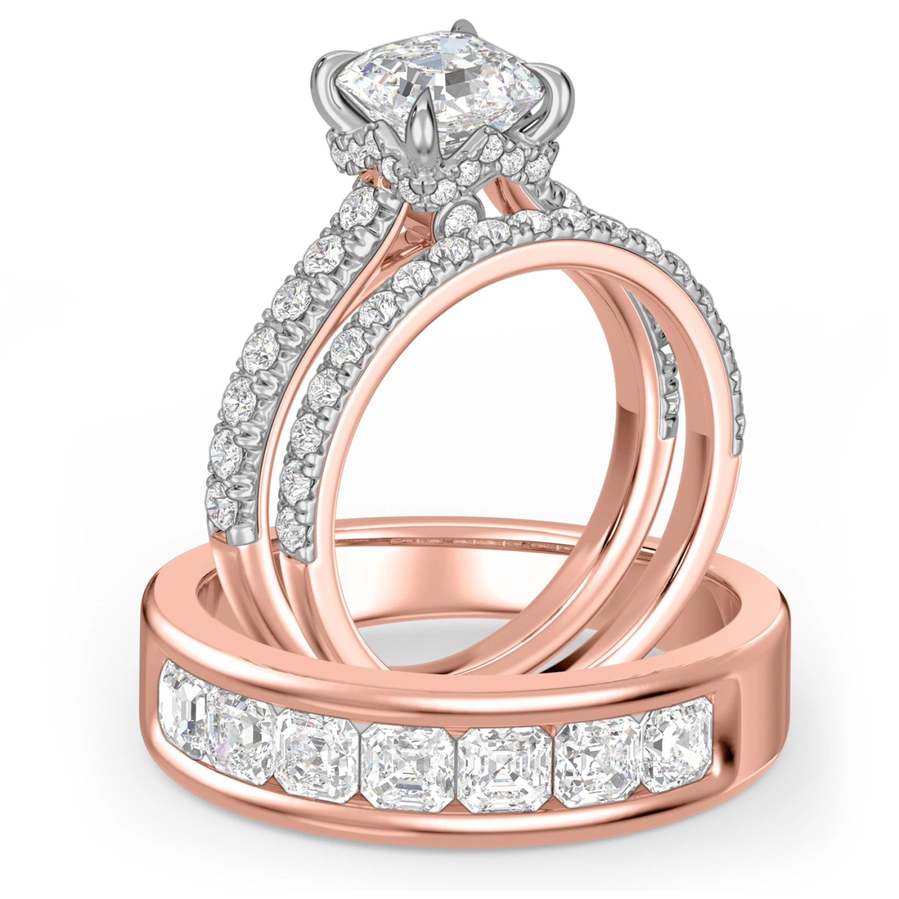 Gretta 3 7/8 ct tw. Lab Grown Diamond Asscher Solitaire Trio Set - view 1