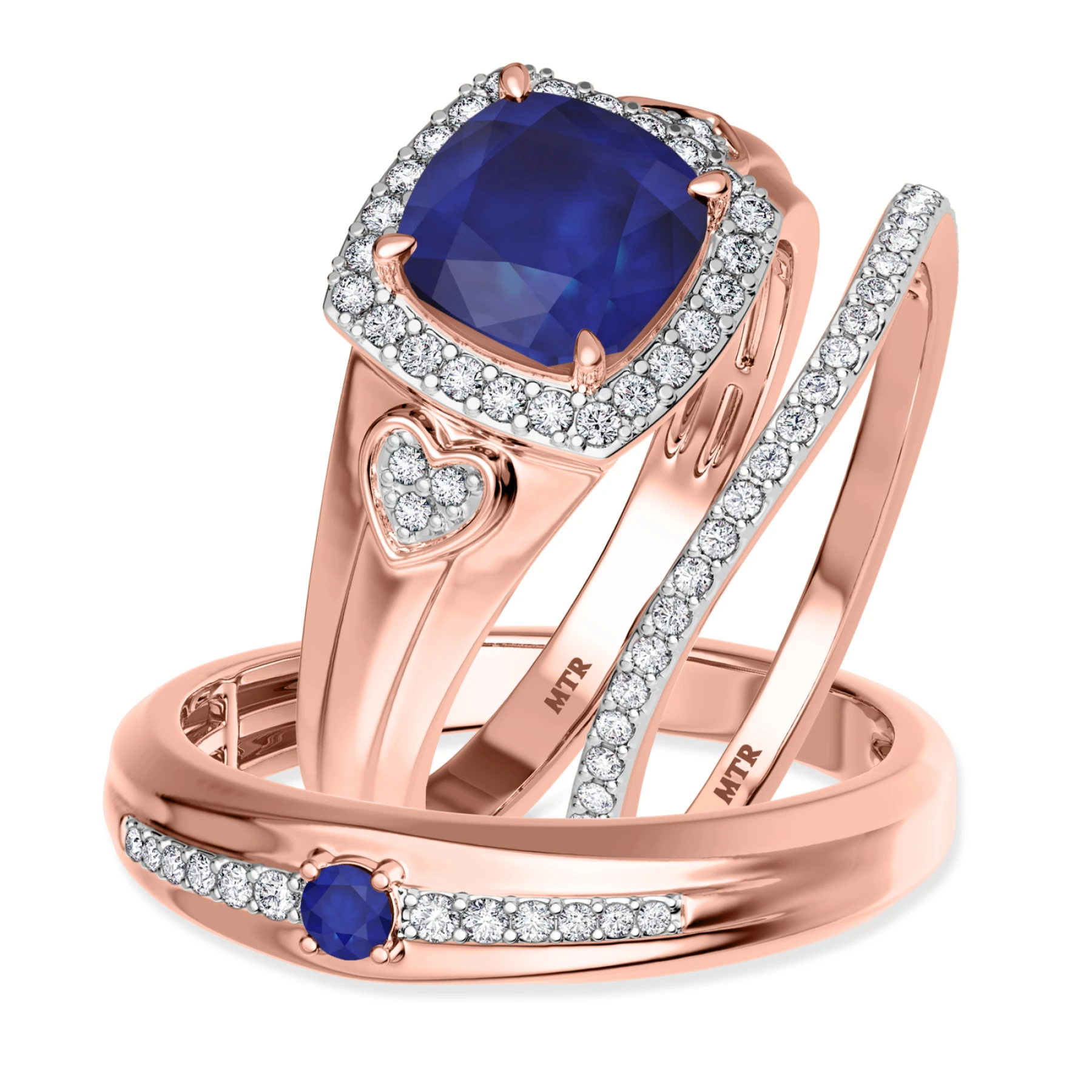 Erica 2 1/10 CT. T.W. Sapphire and Diamond Trio Matching Wedding Ring Set - view 1
