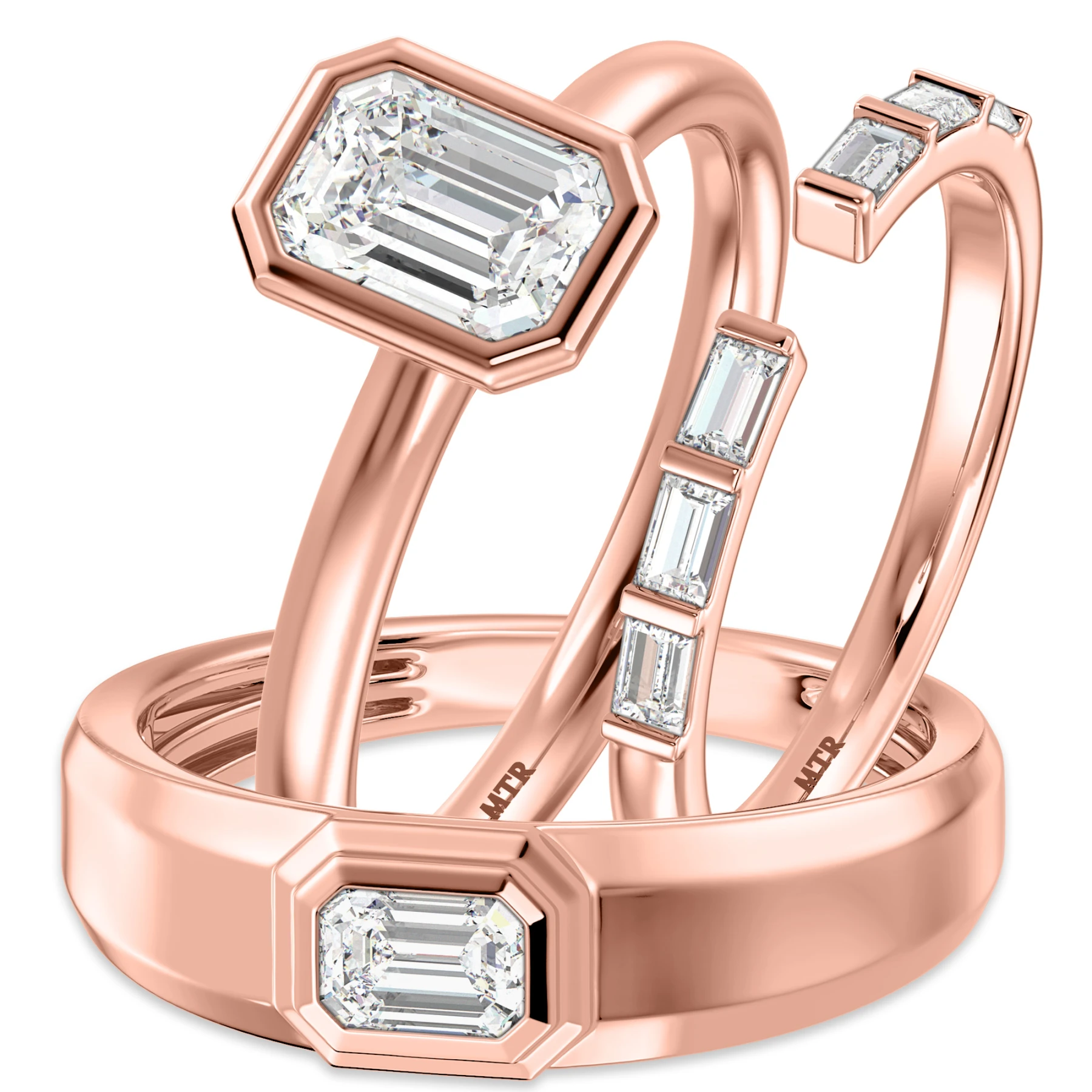 Niu 1 3/4 ct tw. Lab Grown Diamond Emerald Solitaire Trio Set 10K Rose Solid Gold - view 1
